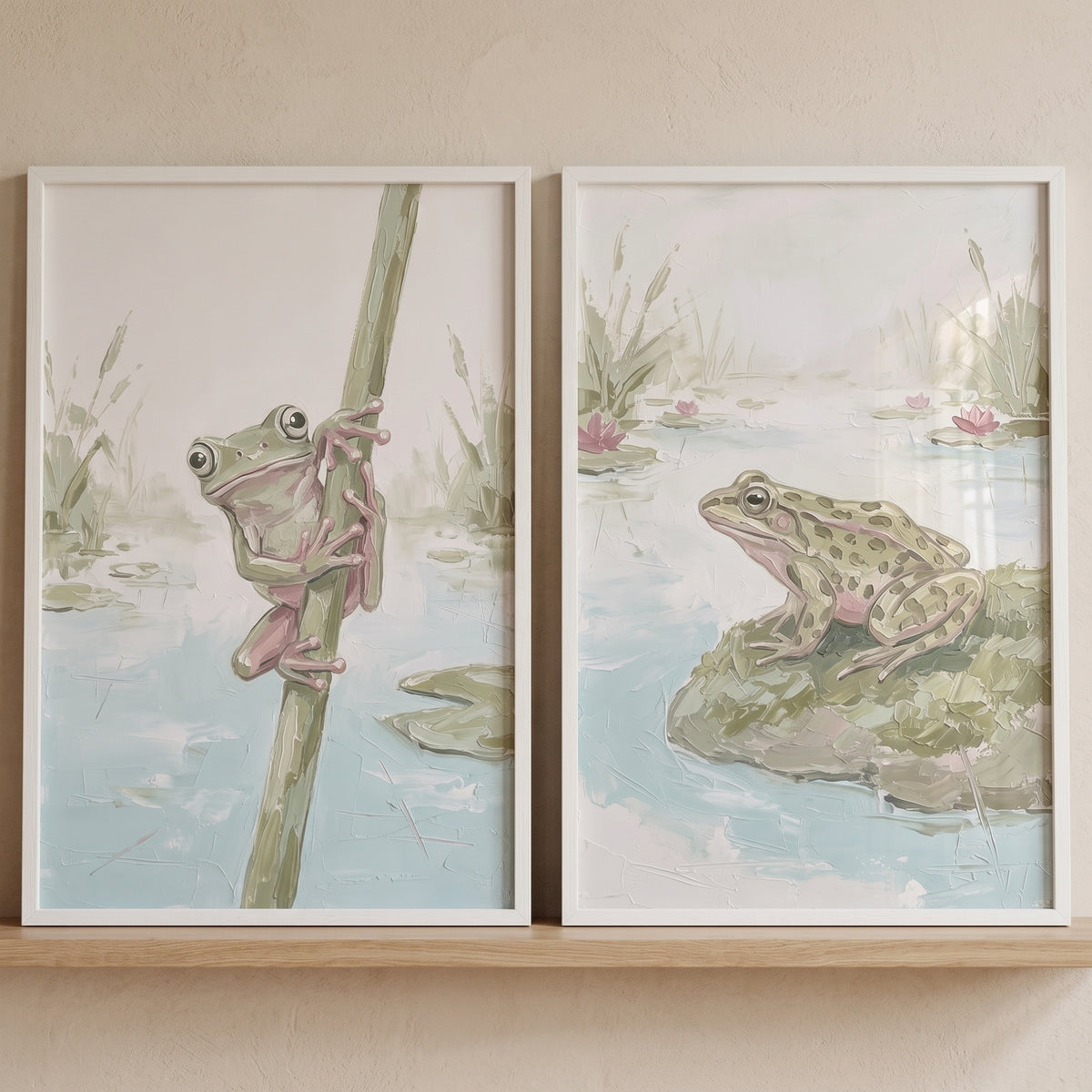 Sage Green Marsh Frog Wall Art Set of 2 - 164.png