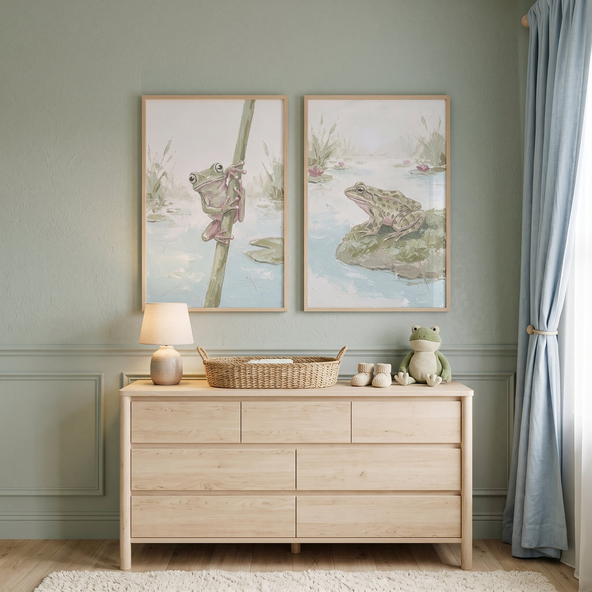 Sage Green Marsh Frog Wall Art Set of 2 - 164.png