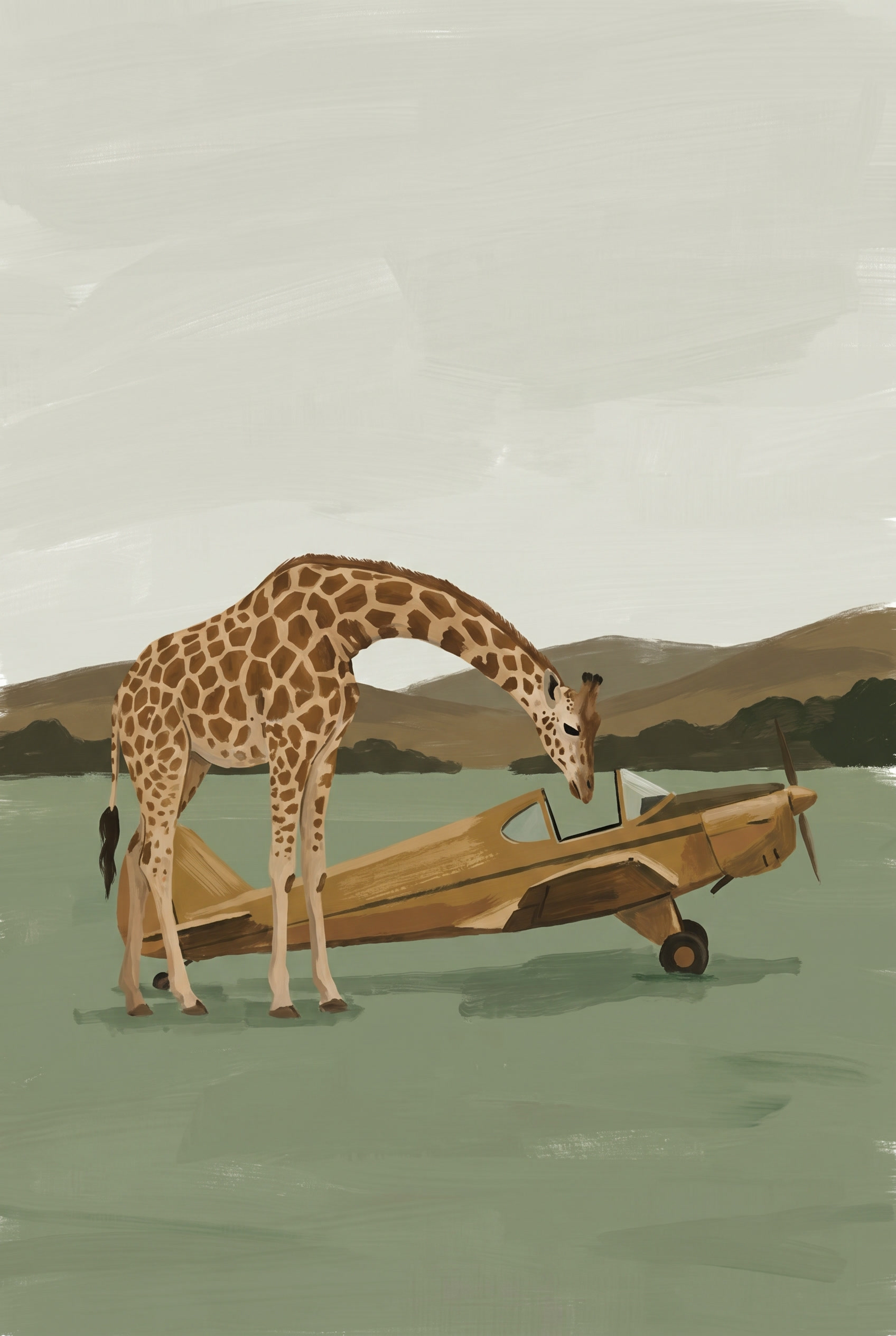 Sage Green Plane Giraffe Wall Art - The Spotted Aviator
