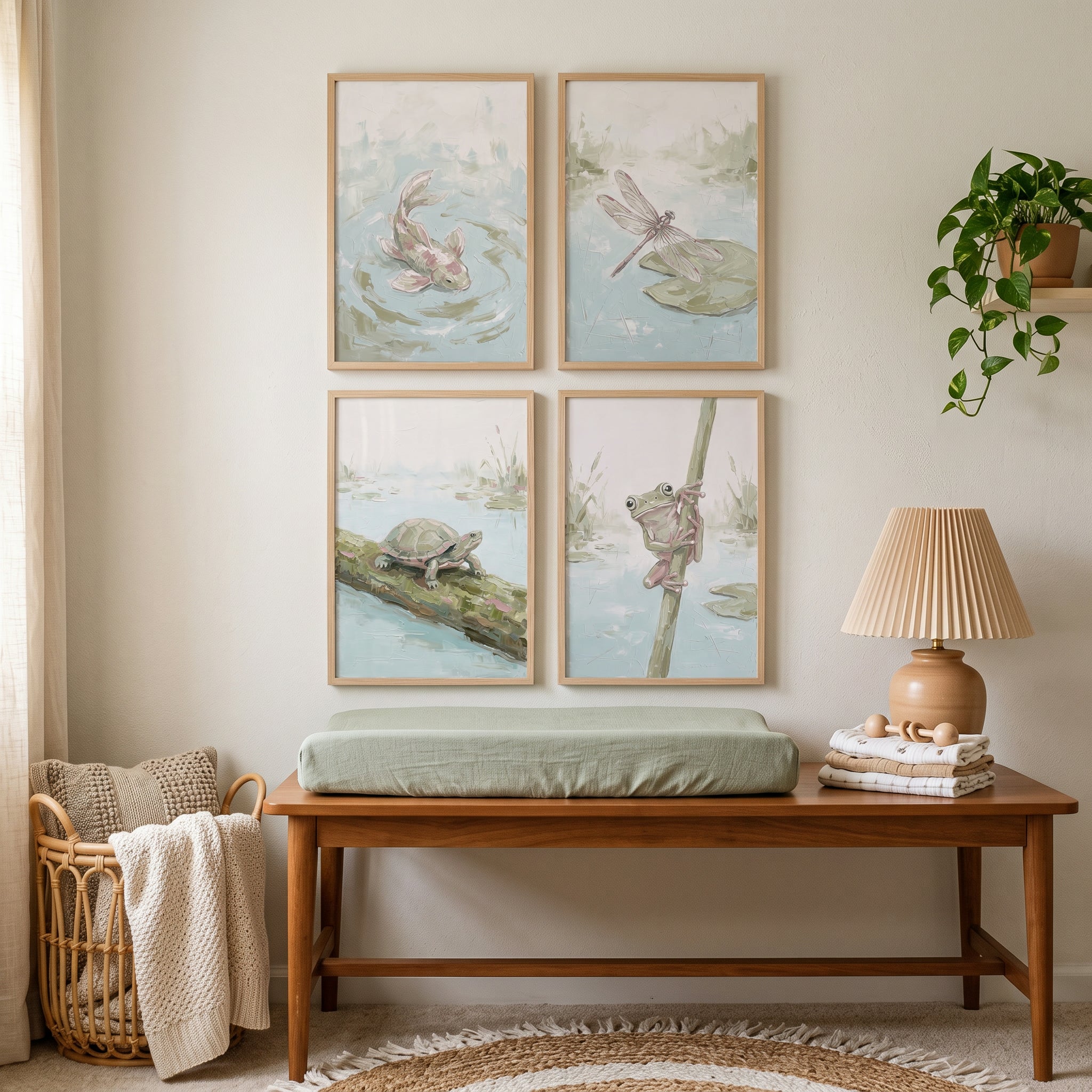 Sage Green Pond Wall Art Set Of 4 - Tranquil Water Creatures