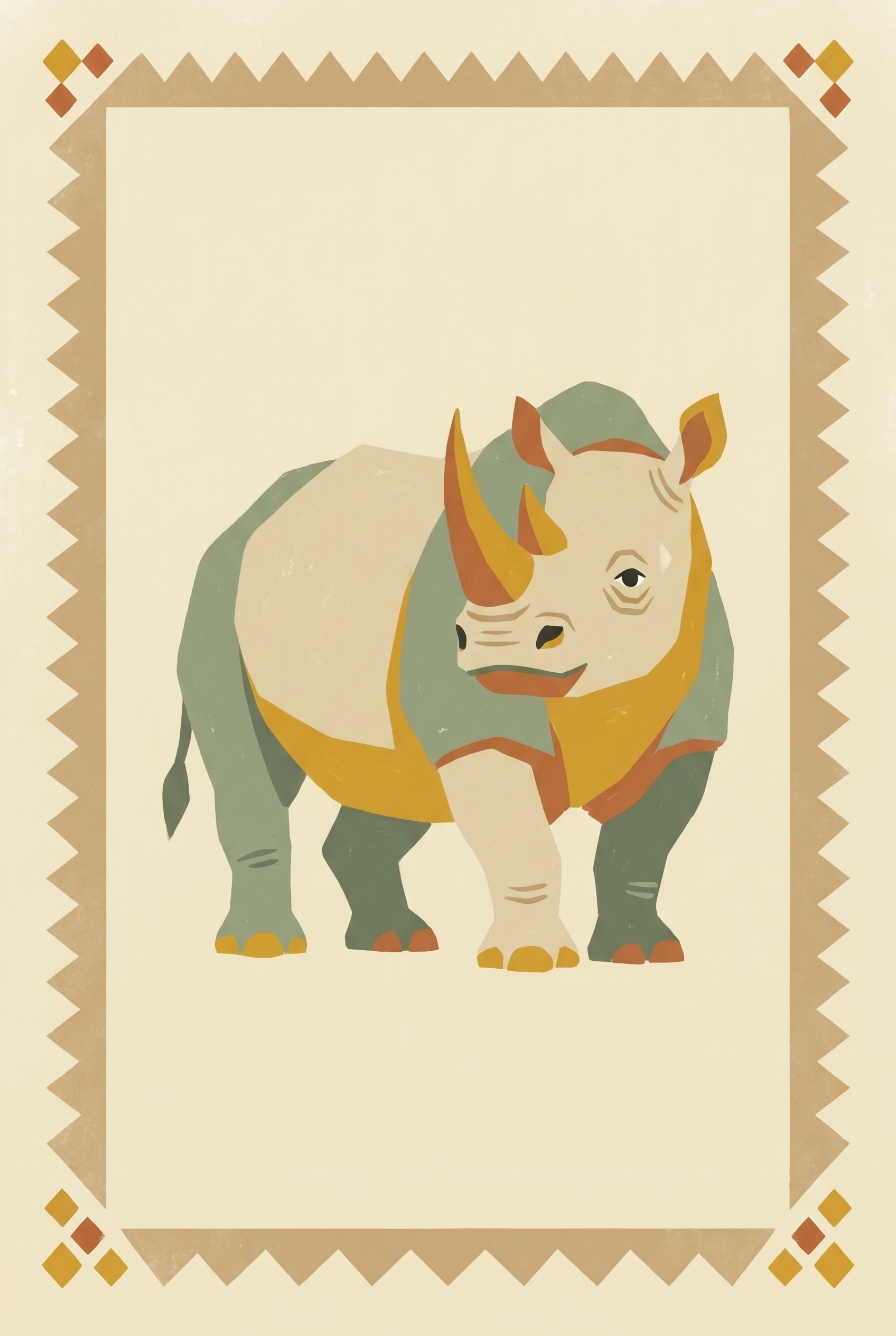 Sage Green Rhino Artwork - Earthy Safari Rhino