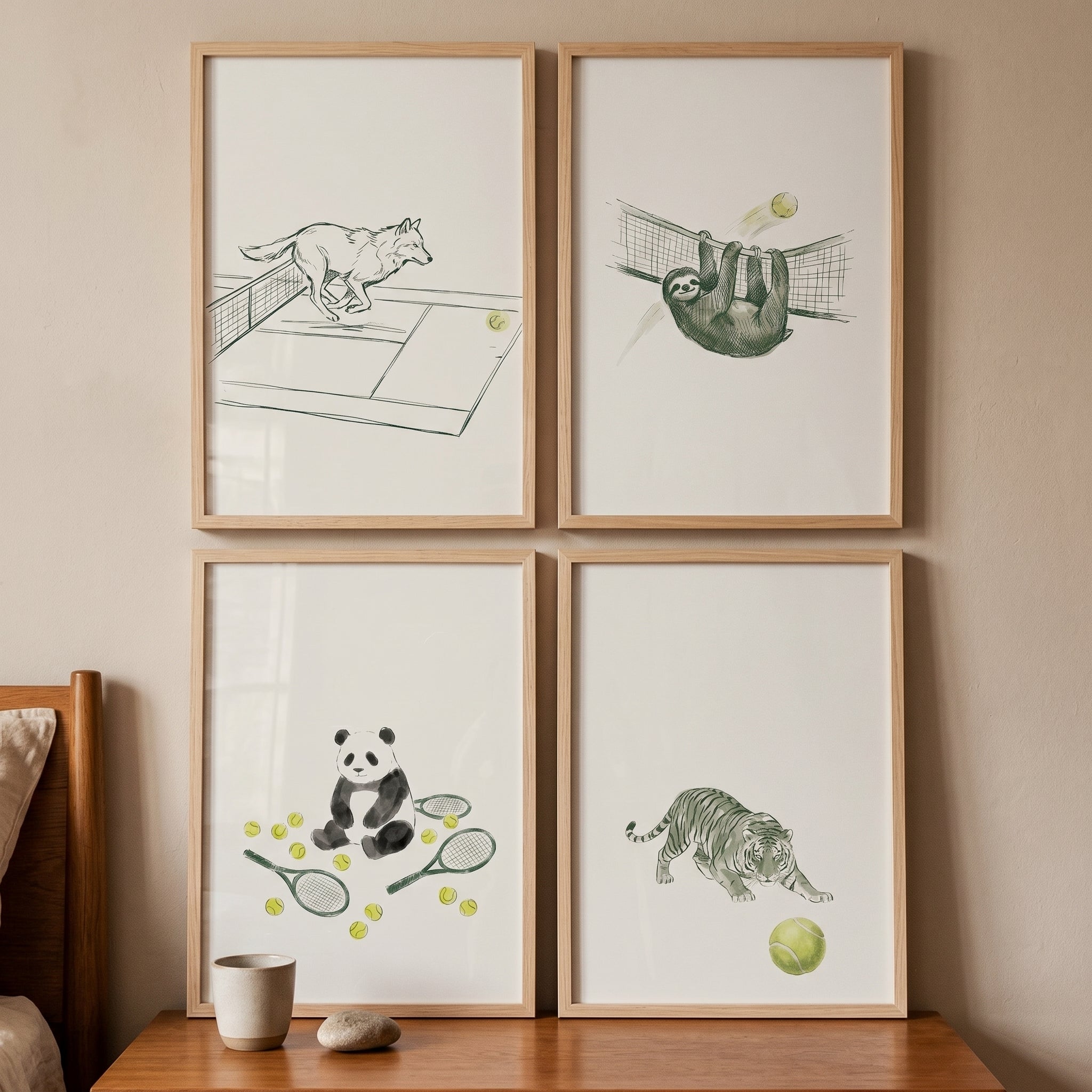 Sage Green Sporting Animals Wall Art Set of 4 - Animal Tennis Club