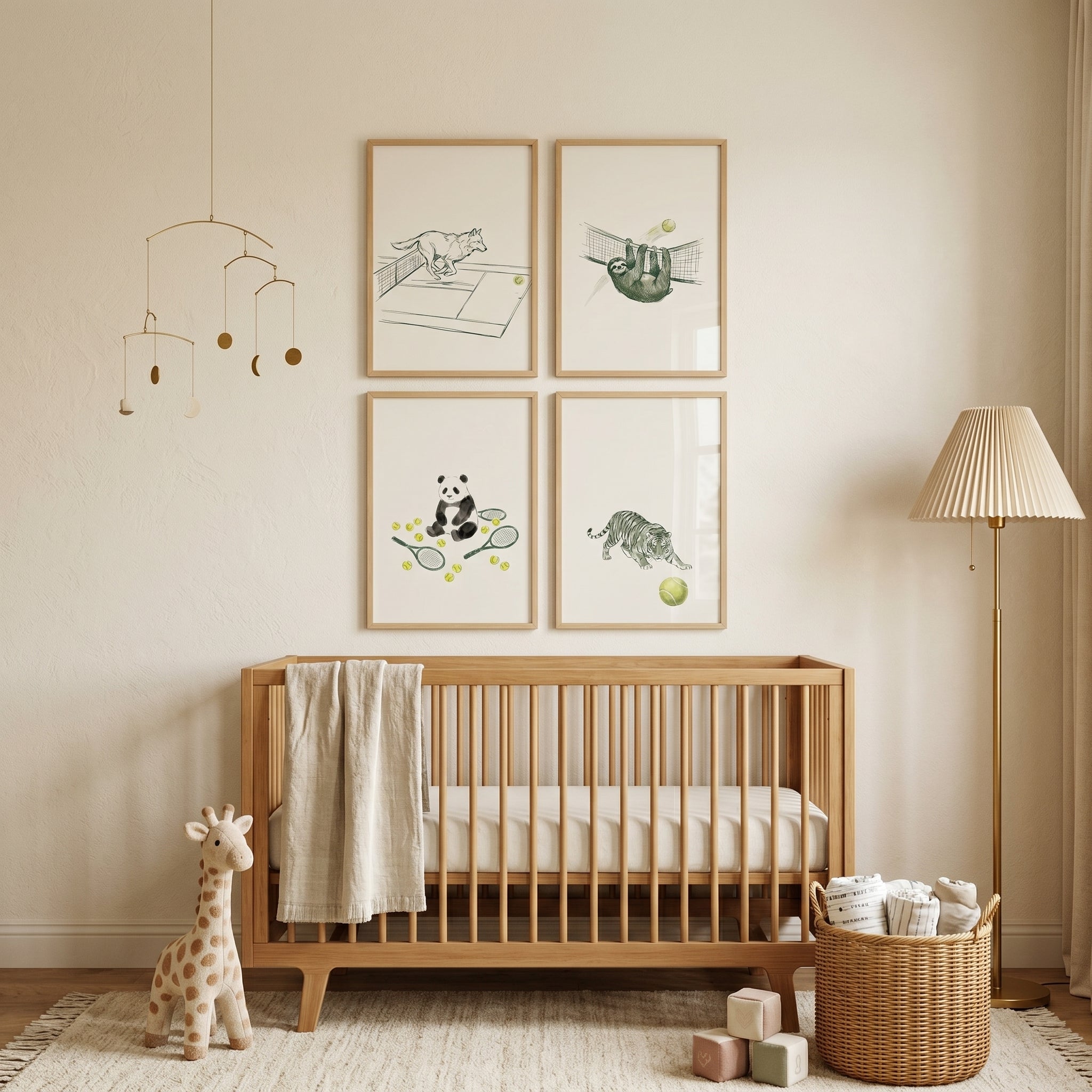 Sage Green Sporting Animals Wall Art Set of 4 - Animal Tennis Club