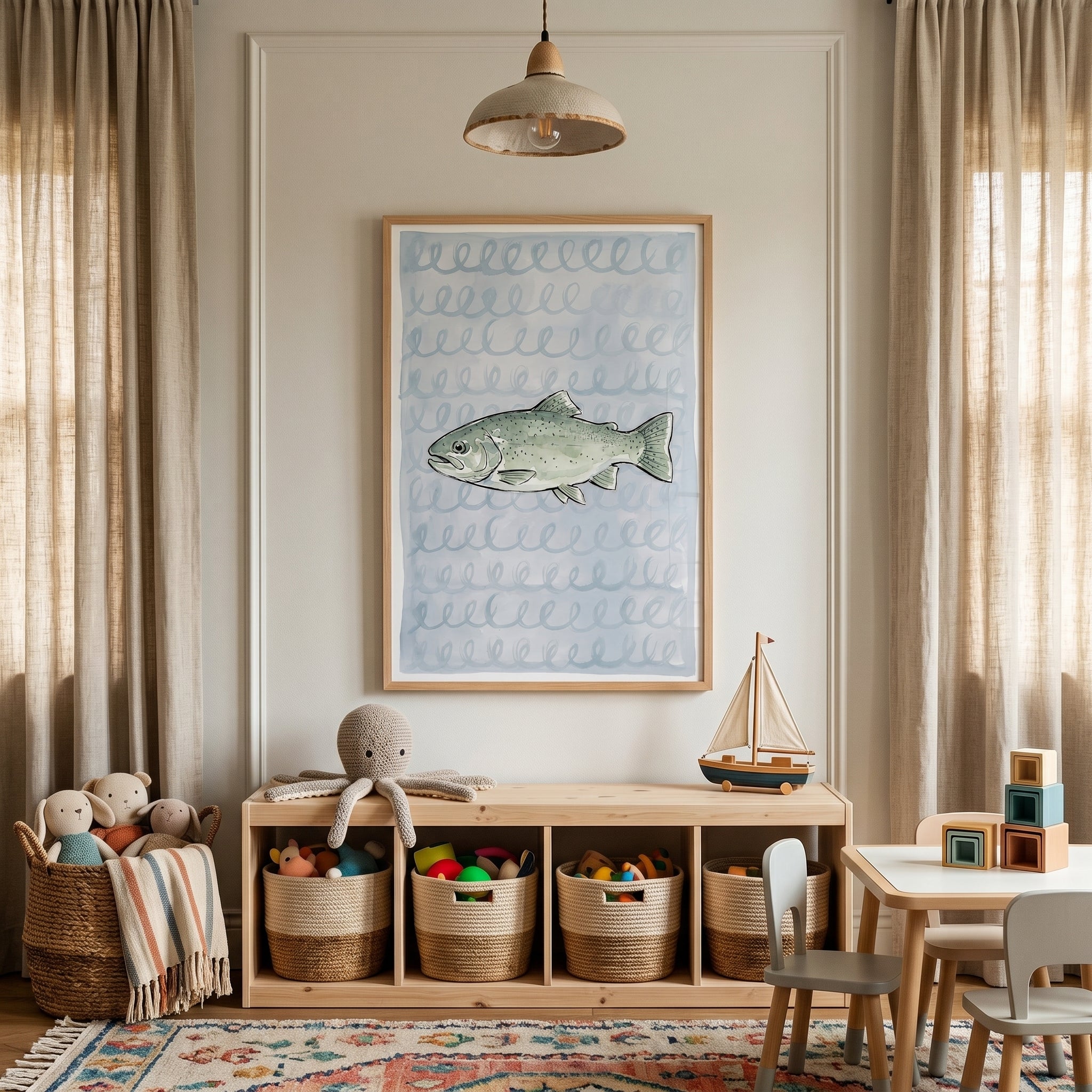 Sage Green Spotted Trout Fish Wall Art - Speckled Stream Trout