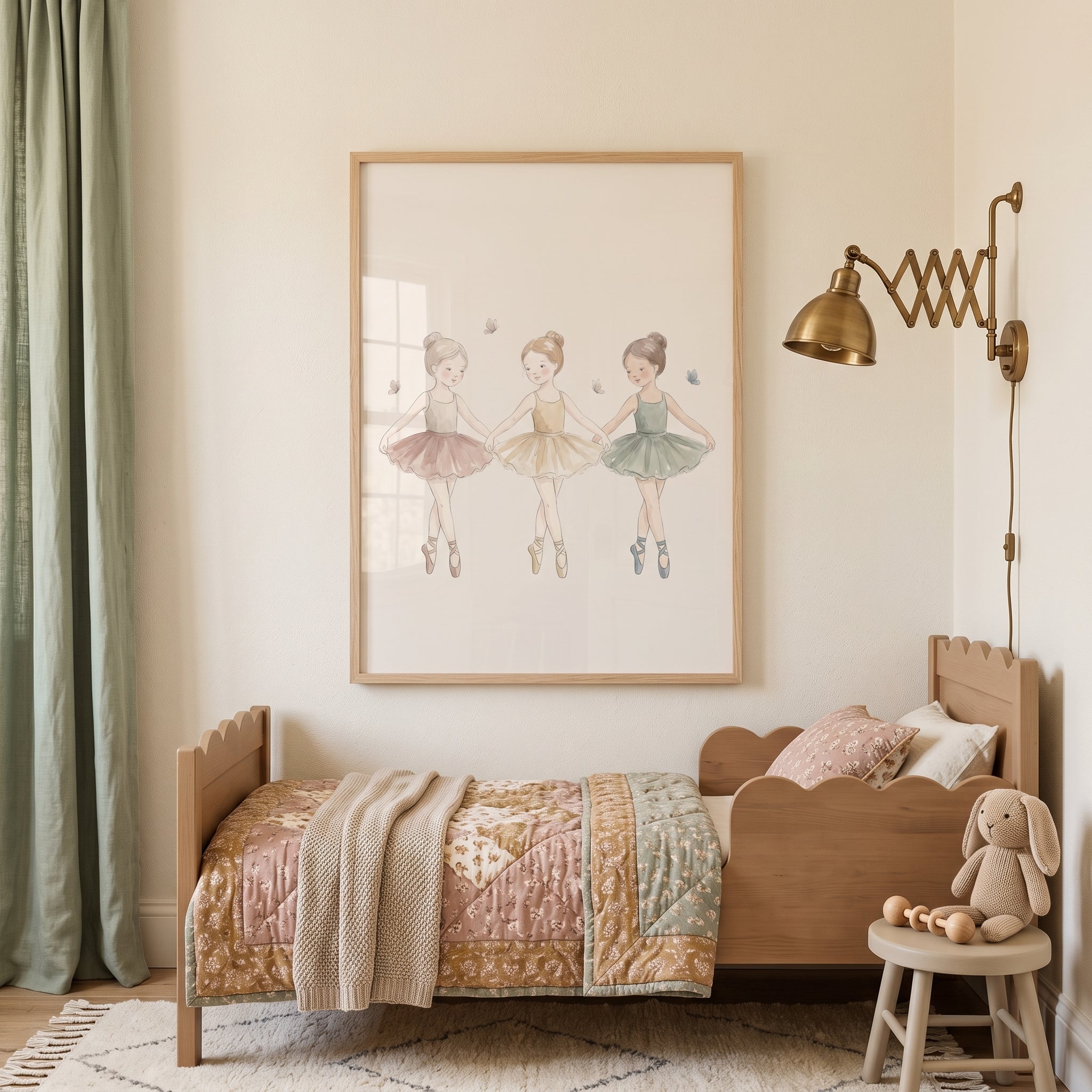 Sage Green Tutu Ballerina Artwork - Whimsical Ballet Trio