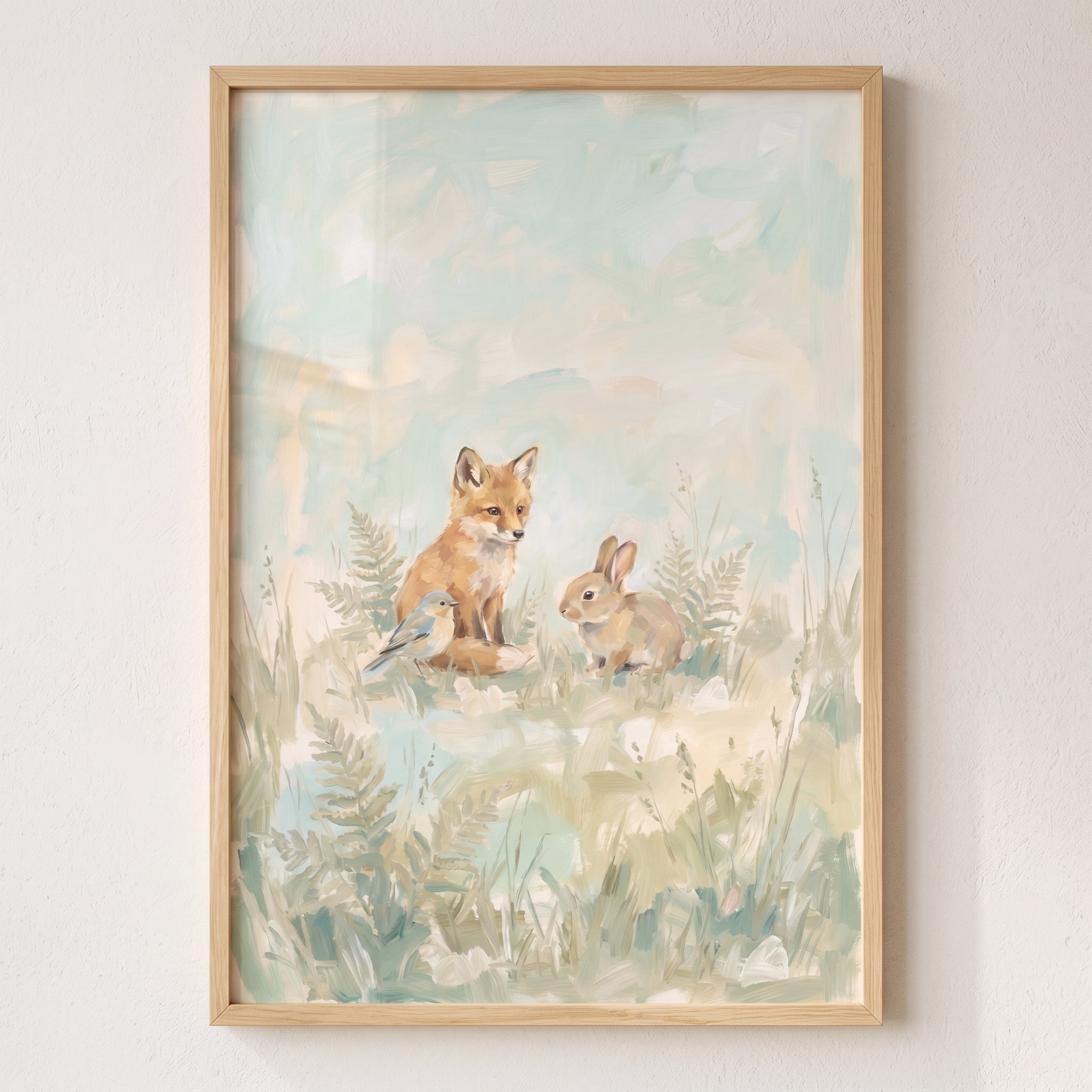 Sage Green Woodland Fox Wall Art - Whimsical Forest Friends