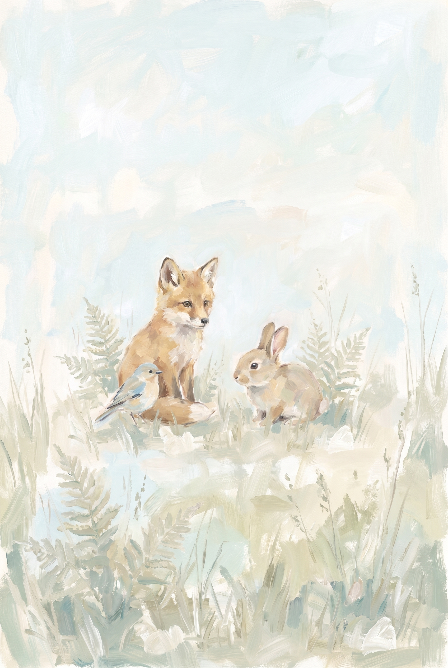 Sage Green Woodland Fox Wall Art - Whimsical Forest Friends