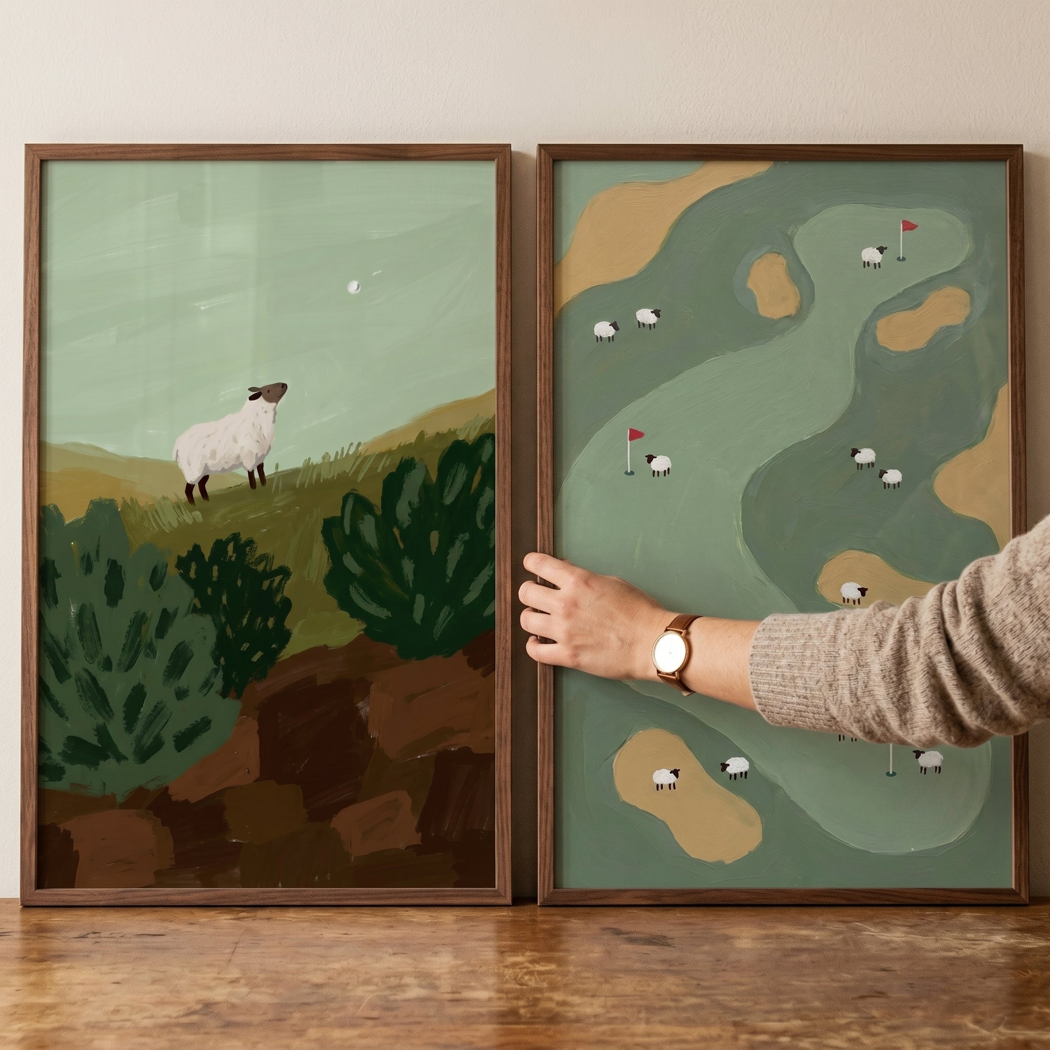Sage Meadow Golfing Sheep Wall Art Set of 2 - Fairway Flock