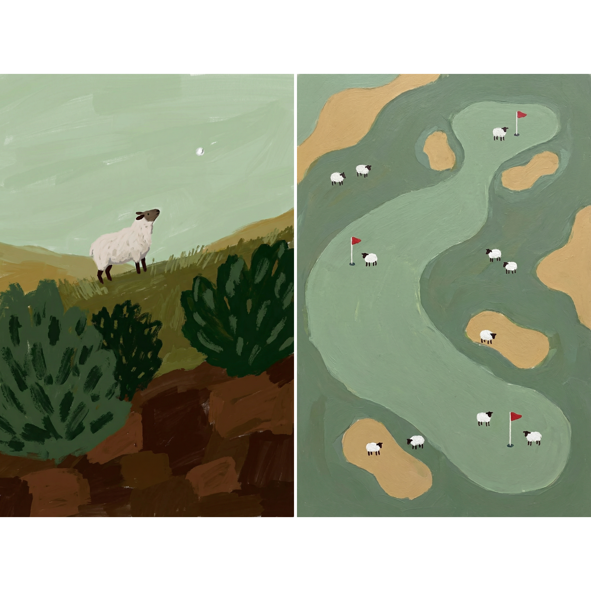 Sage Meadow Golfing Sheep Wall Art Set of 2 - Fairway Flock
