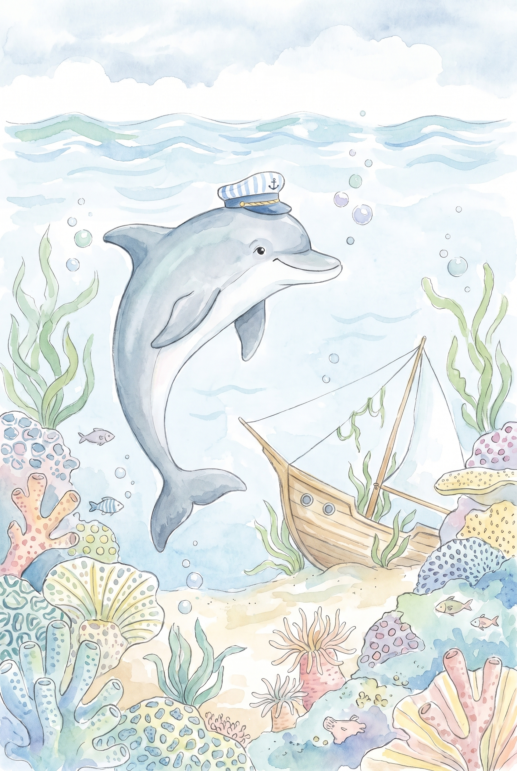 Sailor Hat Dolphin Wall Art - Little Sea Captain
