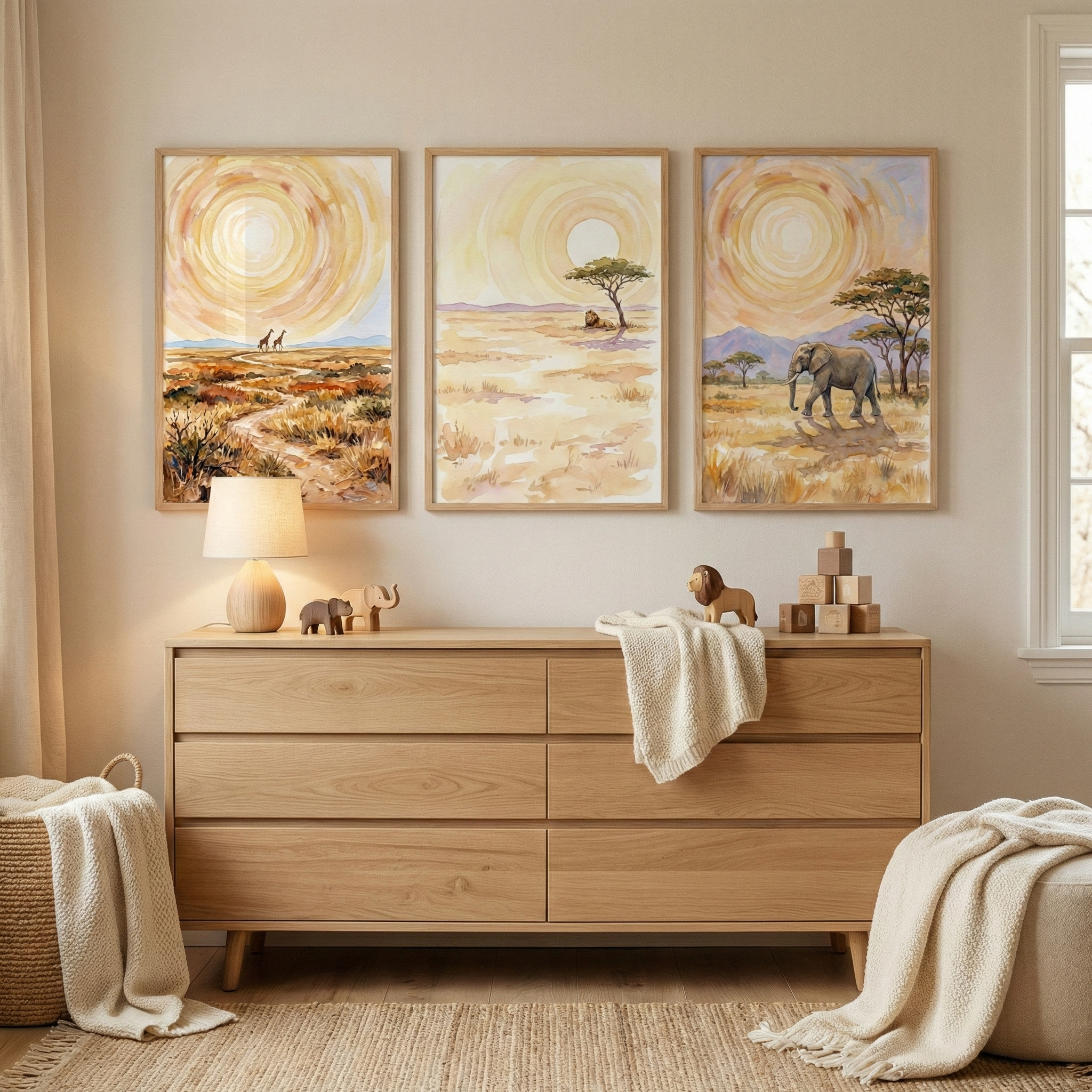 Savanna Nursery Wall Art Set of 3 - Golden Savanna Trio