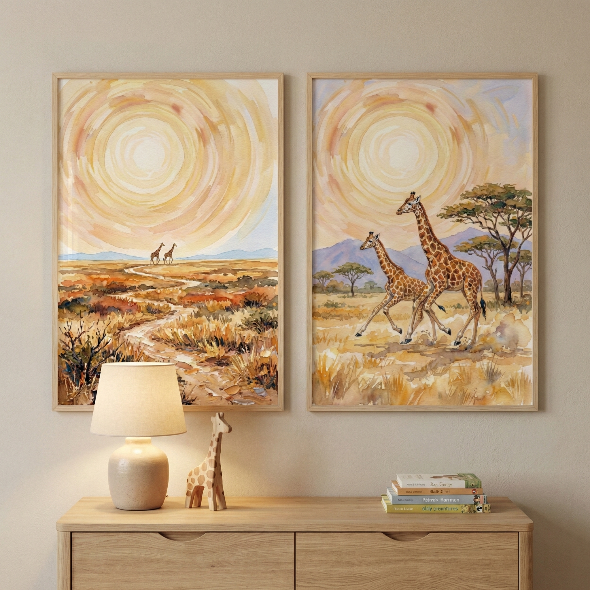 Savanna Giraffe Print Set of 2 - Wild Giraffe Horizon