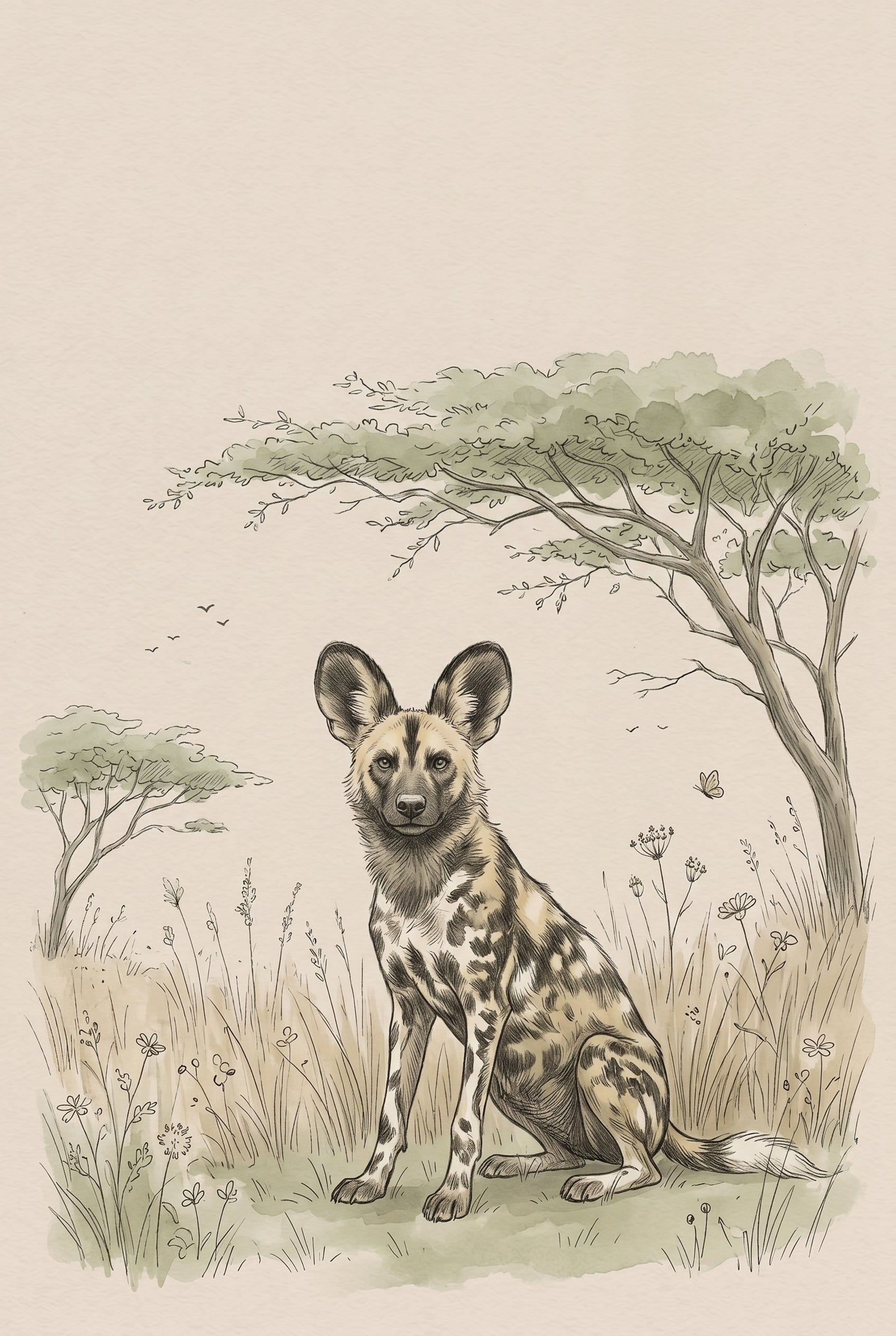 Savanna Landscape Wild Dog Wall Art - Savanna Sentry