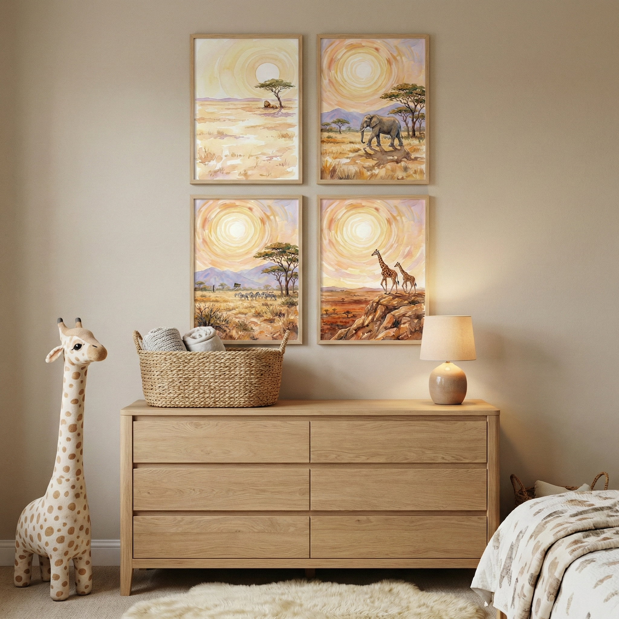 Savanna Animals Print Set of 4 - Wild African Horizon