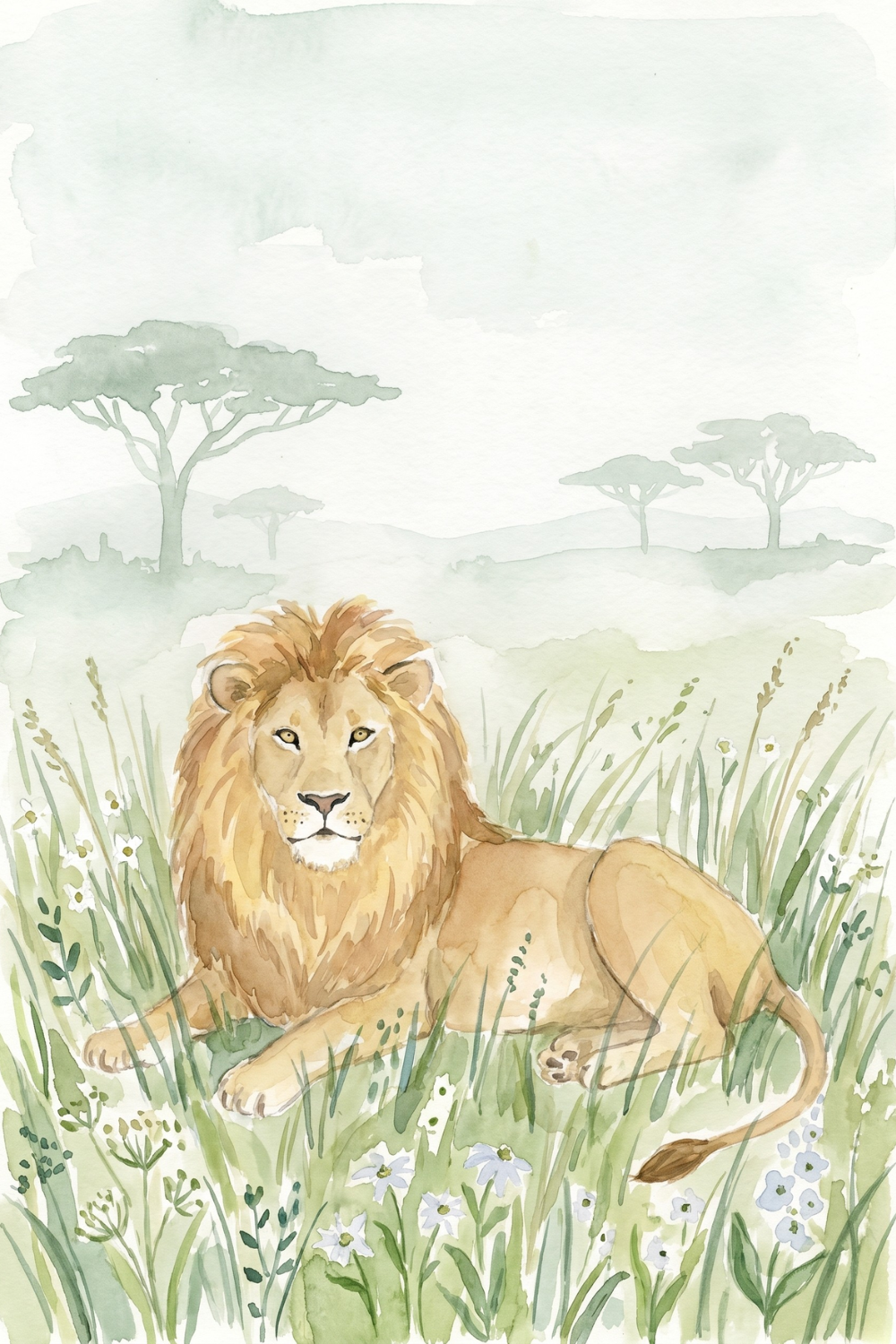 Savanna Meadow Lion Wall Art - Golden Savanna King