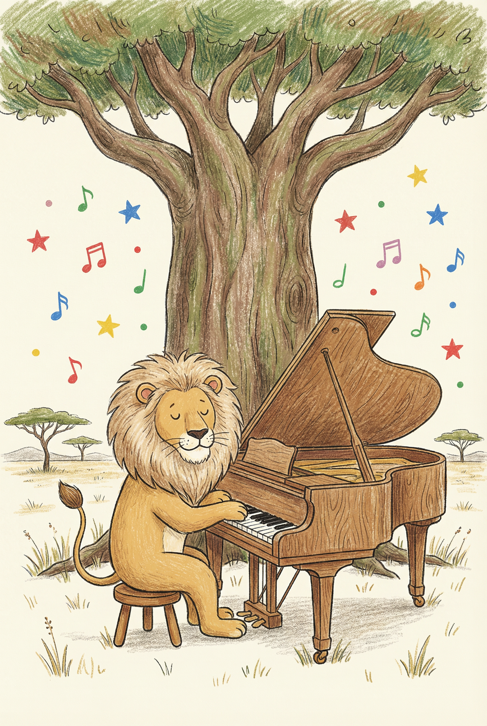Savanna Musical Piano Lion Artwork - Savanna Piano Serenade