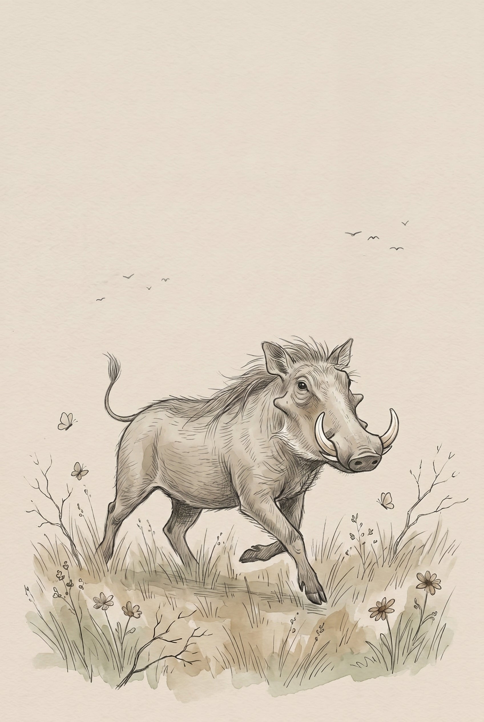 Savanna Safari Animal Warthog Wall Art - Wild Tusk Trot