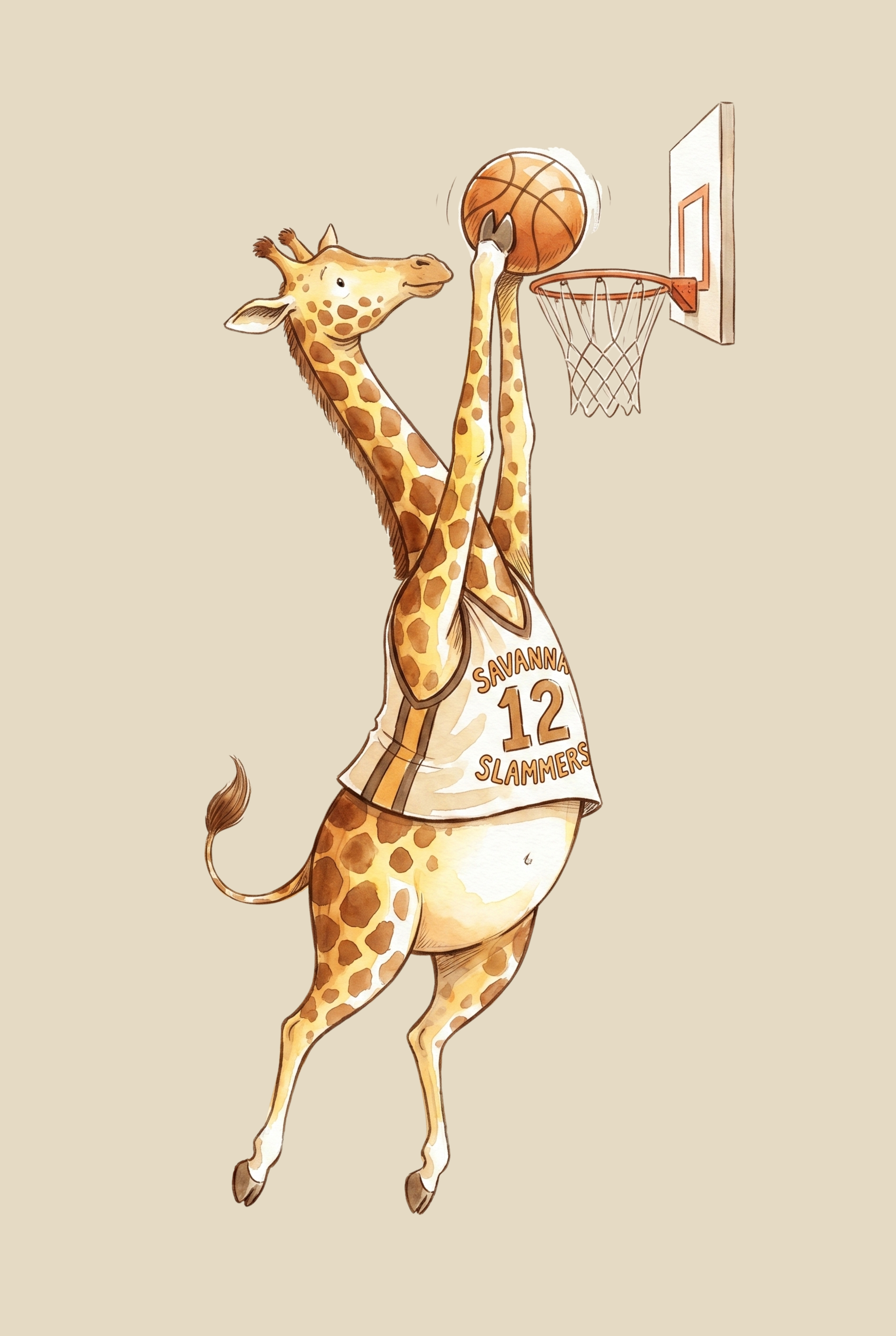 Savanna Slammers Basketball Giraffe Artwork - Savannah Slam Dunk