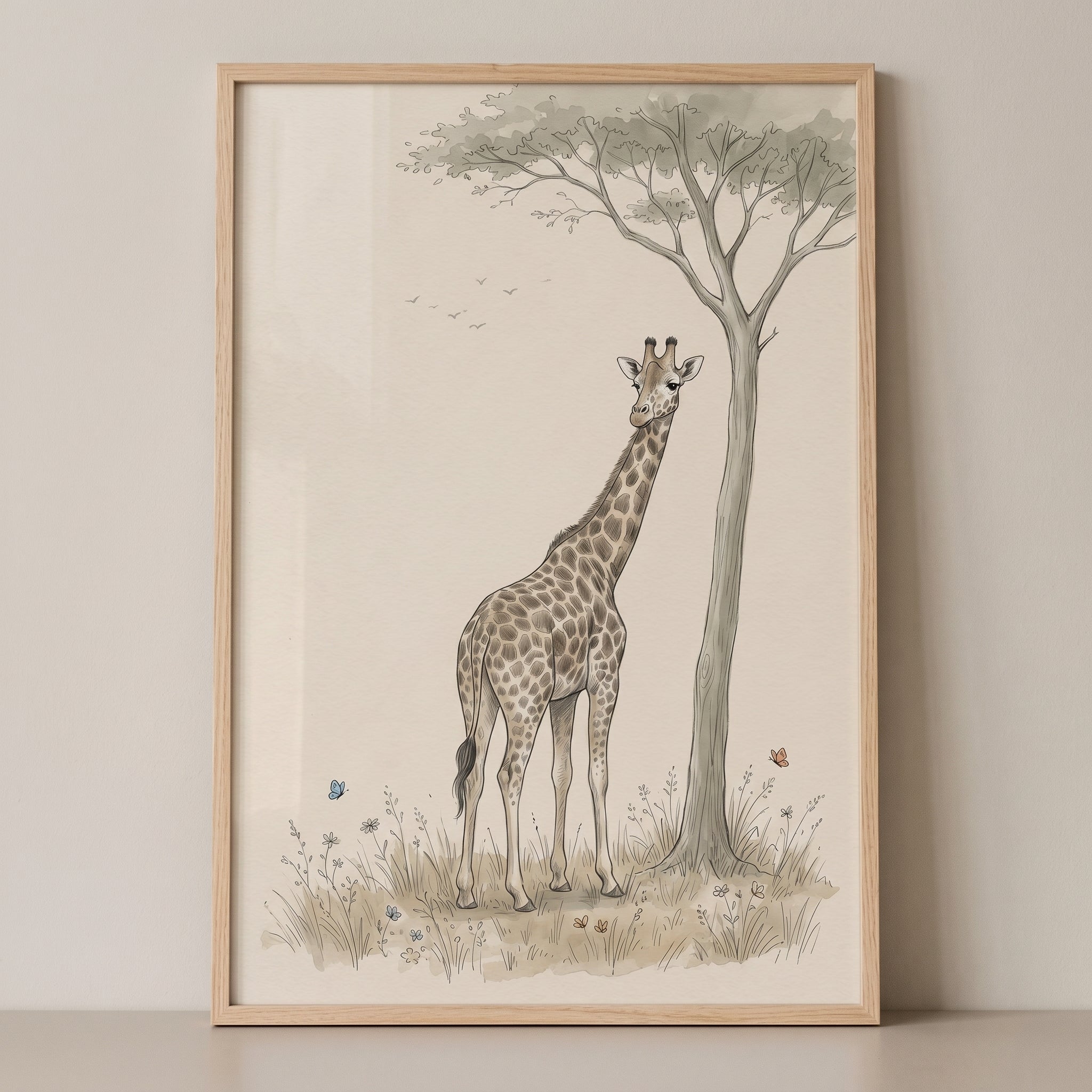 Savanna Tree Standing Giraffe Wall Art - Gentle Savannah Giant