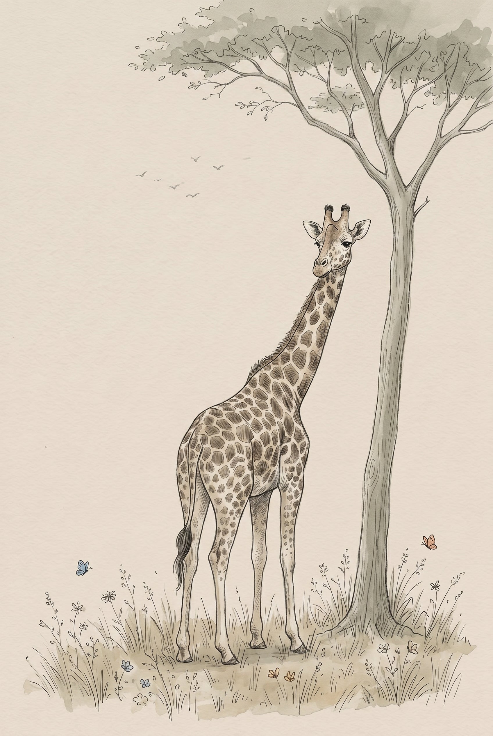Savanna Tree Standing Giraffe Wall Art - Gentle Savannah Giant
