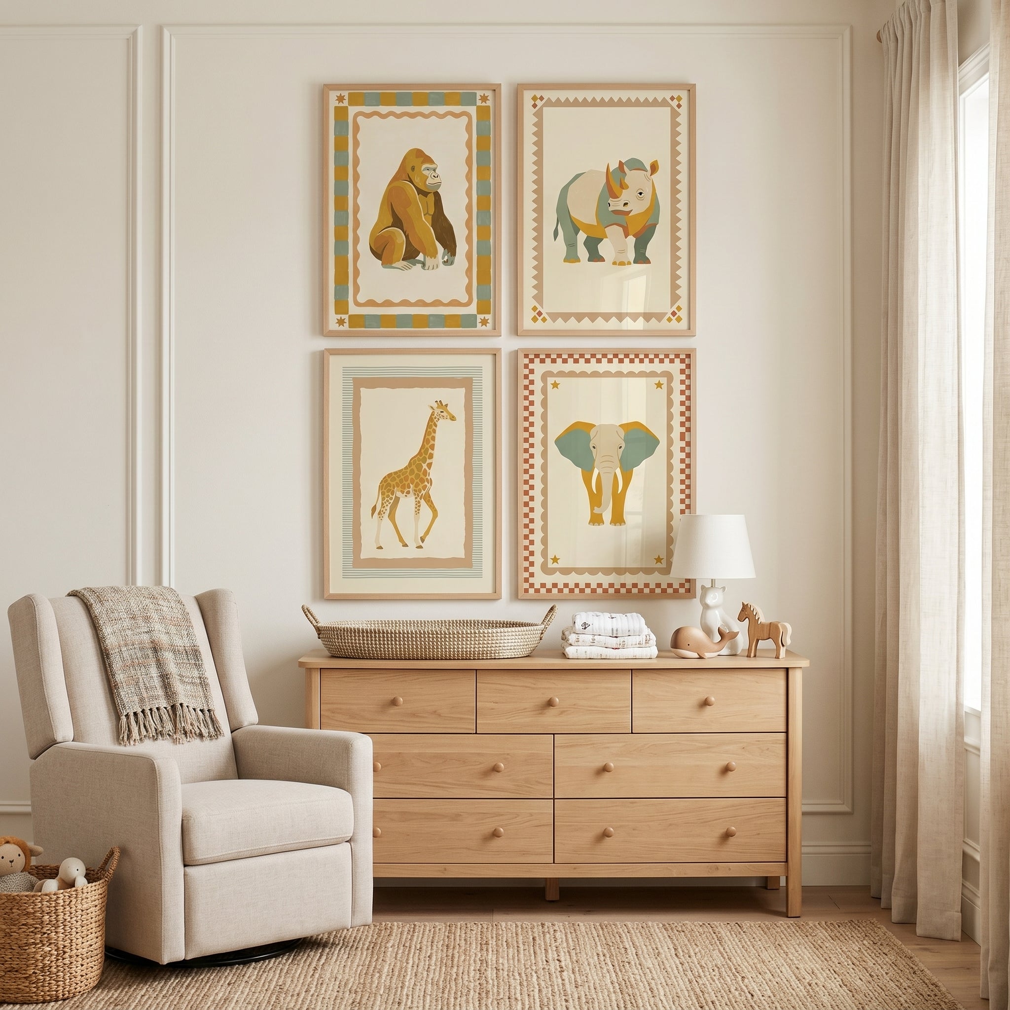 Scandi Geometric Safari Animal Wall Art Set of 4 - Wild Animal Portraits
