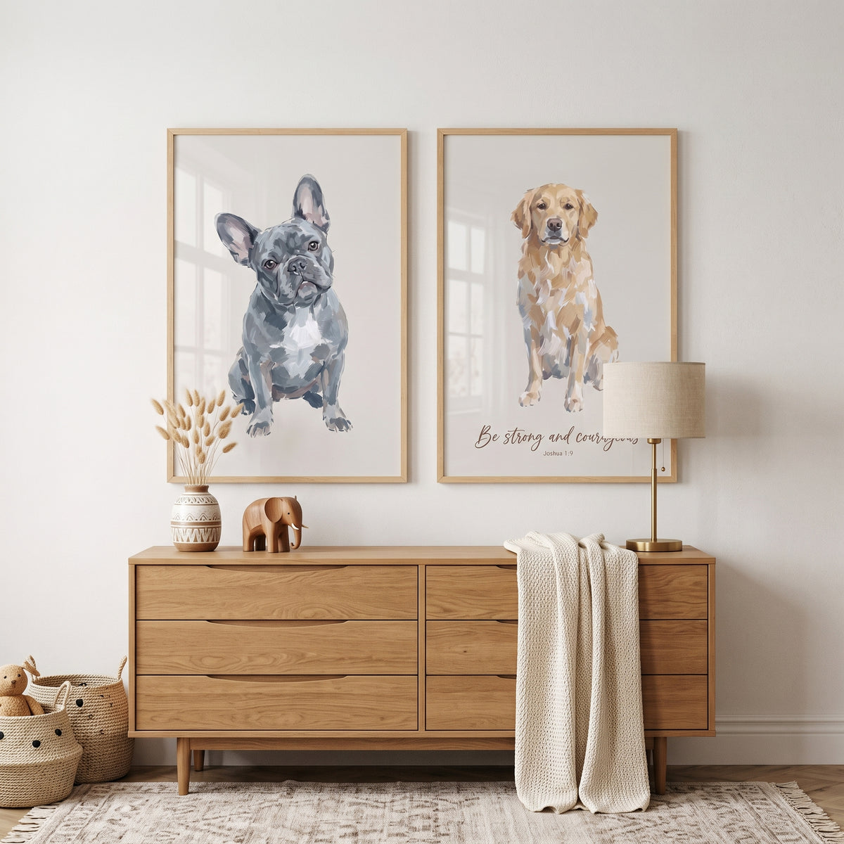 Scandi Neutral Minimalist Dog Wall Art Set of 2 - Courageous Canine Art