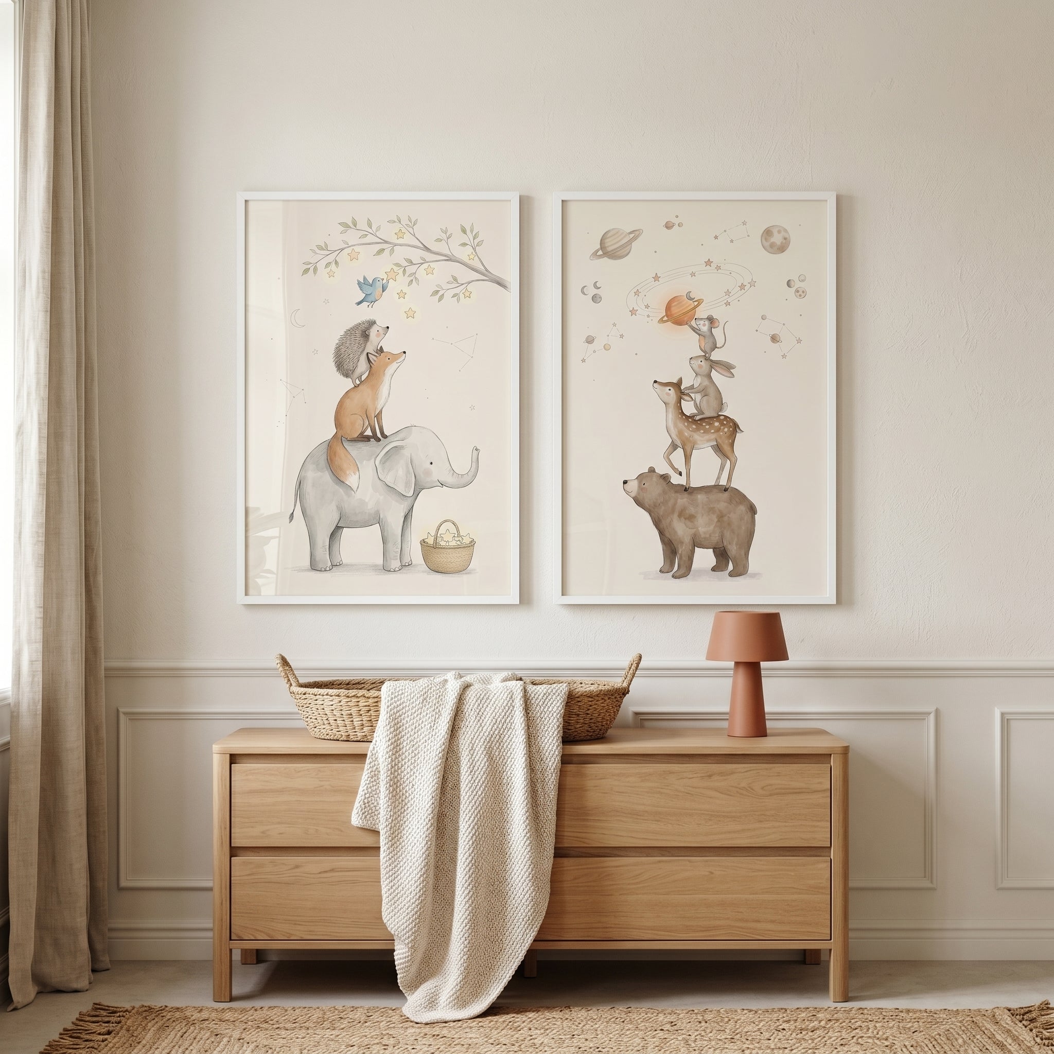 Scandi Neutral Stacked Animals Wall Art Set of 2 - Starlight Animal Stack
