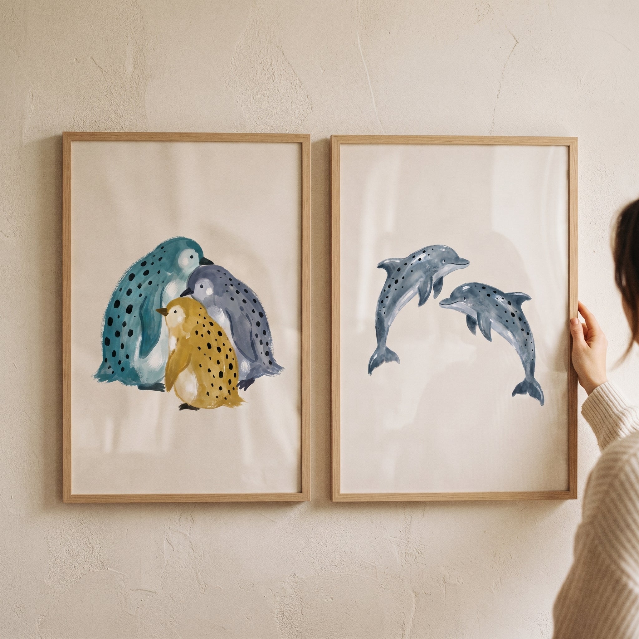 Scandi Speckled Sea Creature Wall Art Set of 2 - Ocean Animal Friends