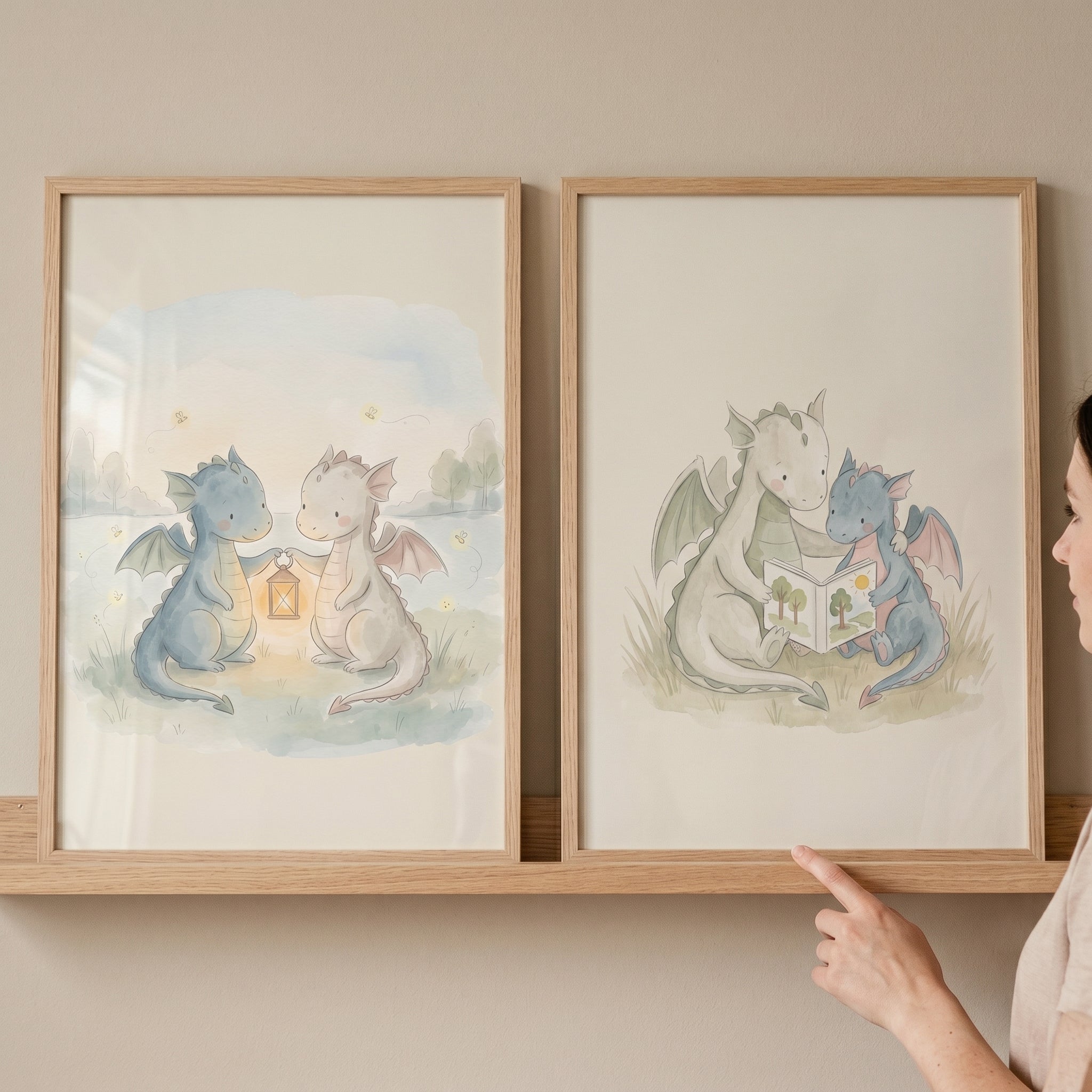 Scandi Style Baby Dragons Wall Art Set of 2 - Baby Dragon Friends