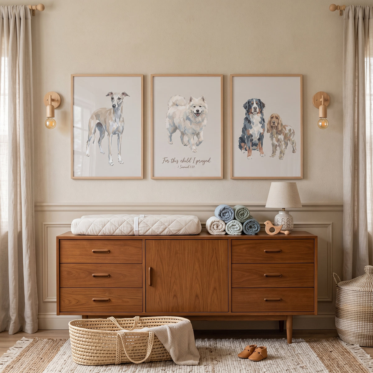 Scandi Style Neutral Dogs Wall Art Set of 3 - Blessed Dog Art