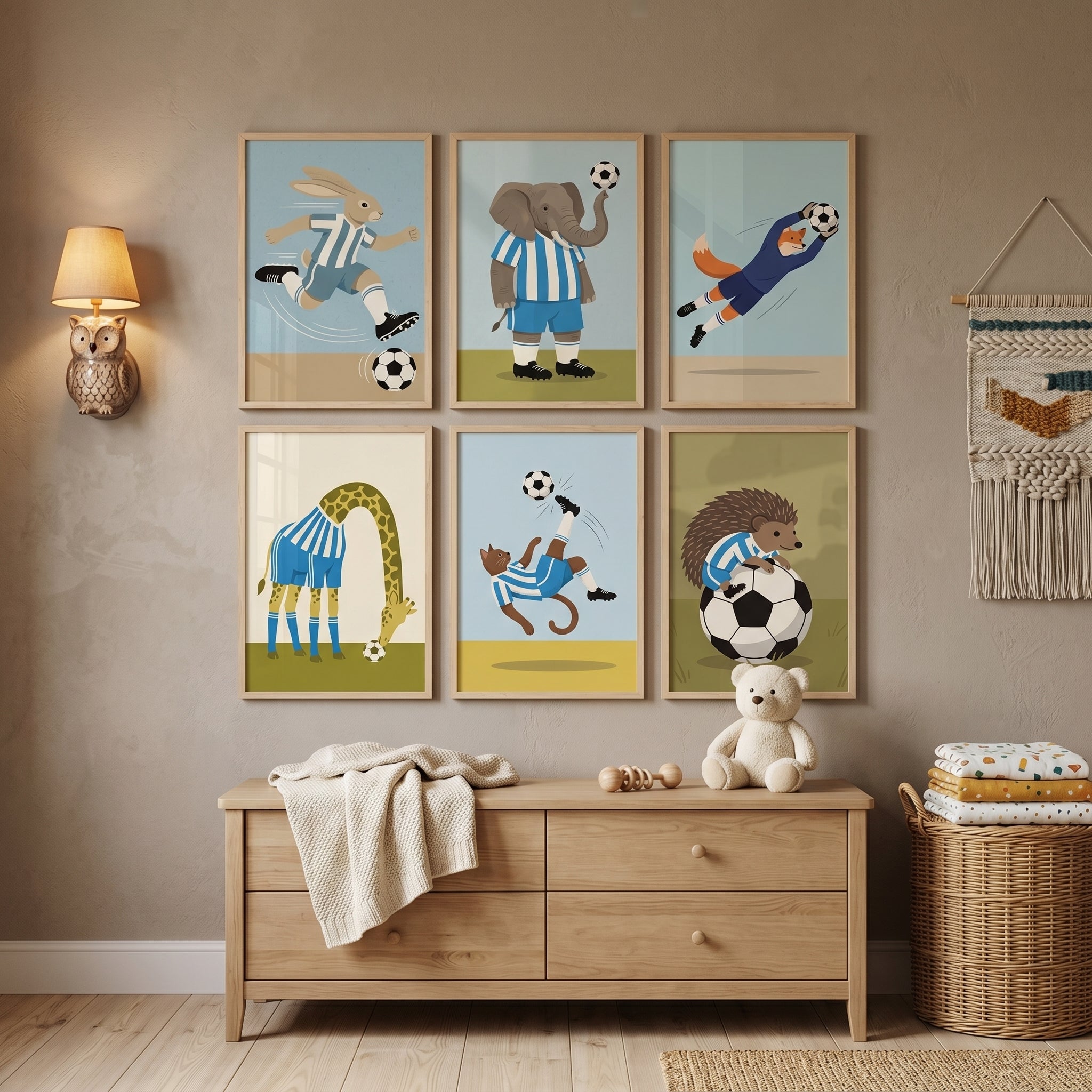 Scandinavian Style Soccer Animal Wall Art Set of 6 - Wild Goal Kickers