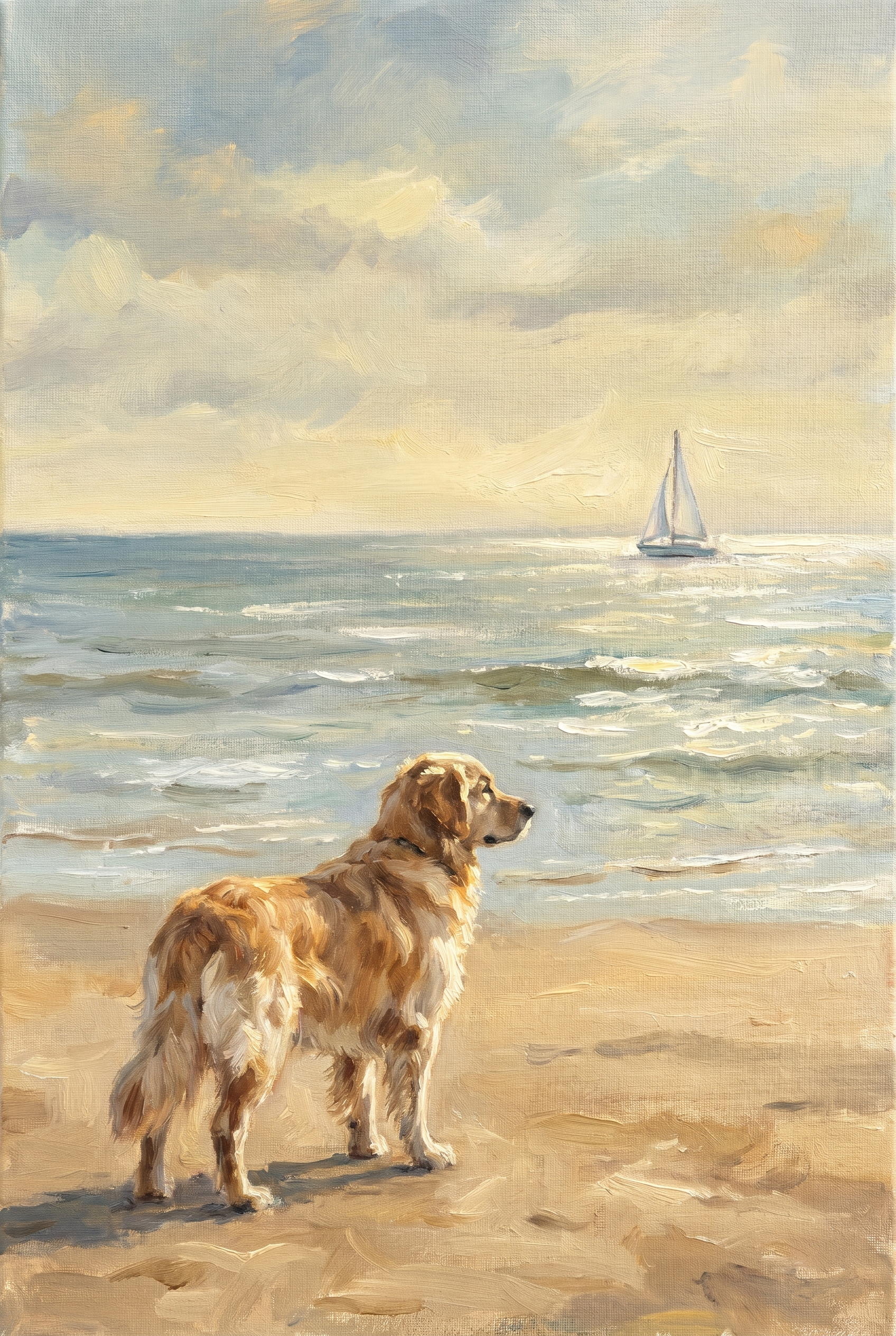 Scenic Coastal Golden Retriever Dog Wall Art - Golden Shore Watch