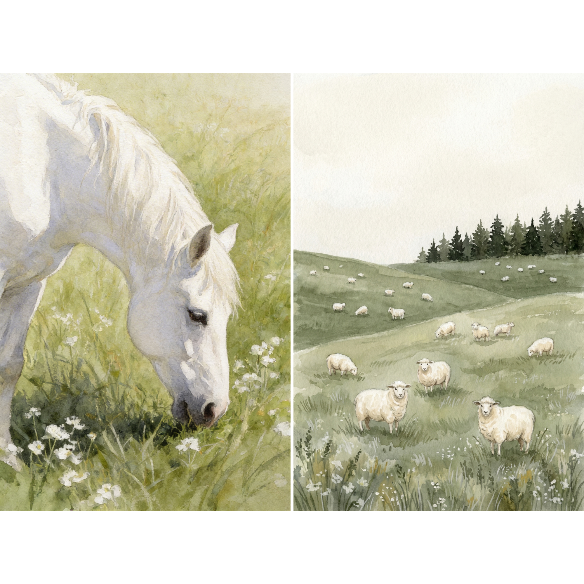 Scenic Grazing Farm Animal Wall Art Set of 2 - Pastoral Peace