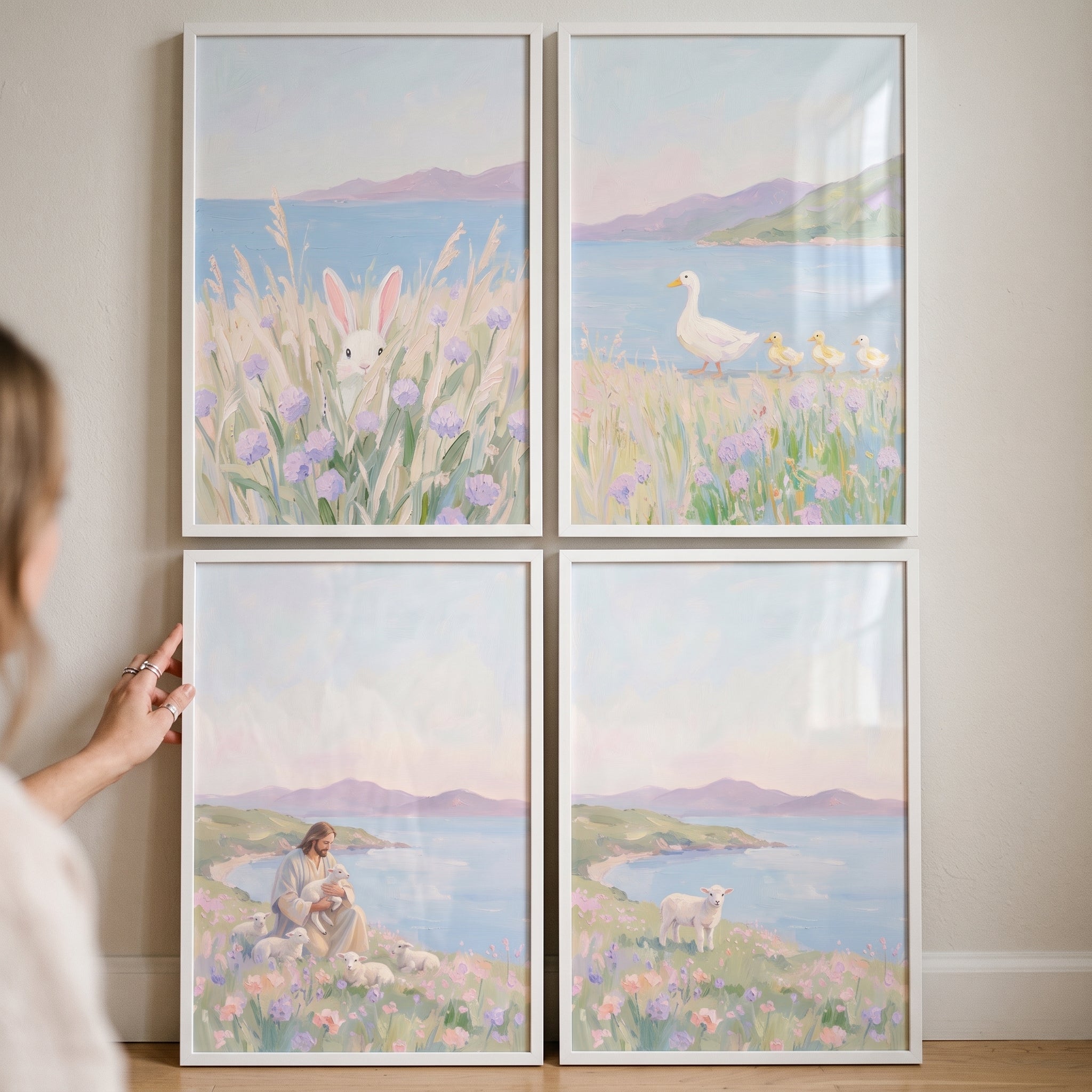 Scenic Lilac Landscape Coastal Wall Art Set of 4 - Gentle Savior's Flock