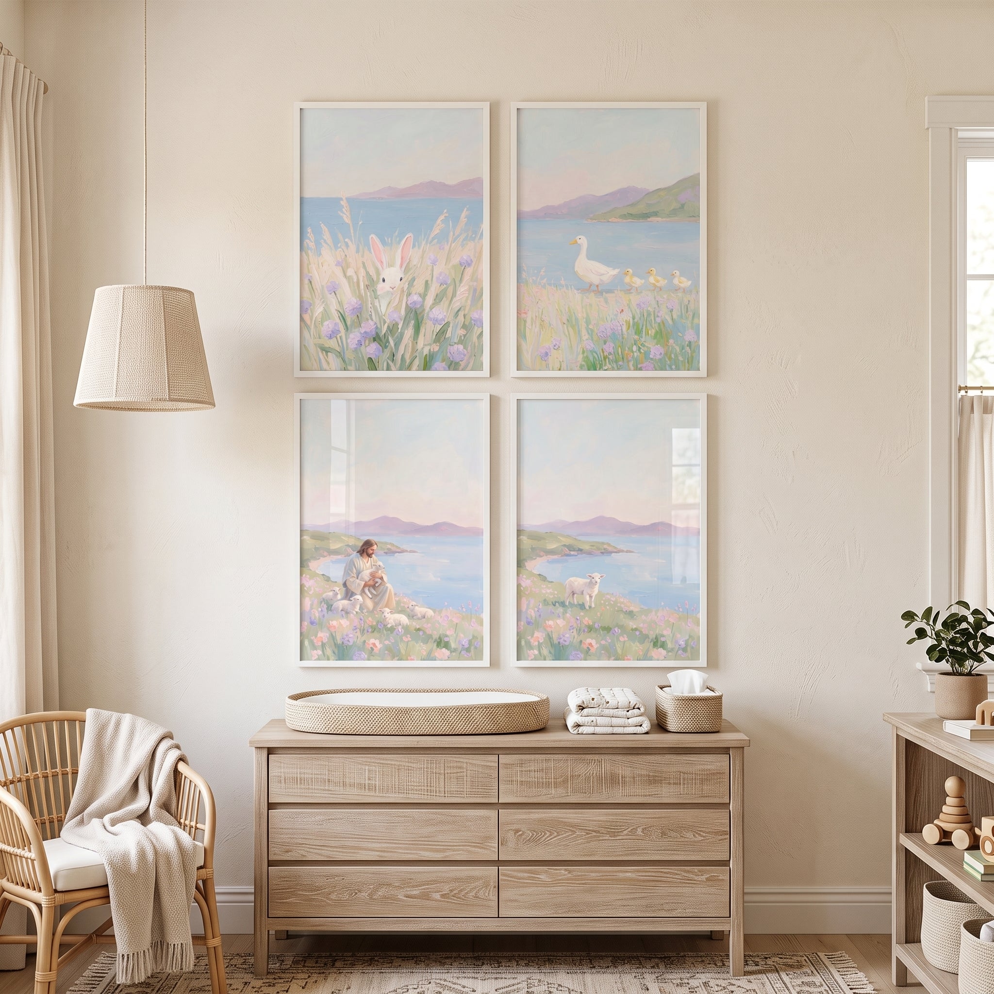 Scenic Lilac Landscape Coastal Wall Art Set of 4 - Gentle Savior's Flock