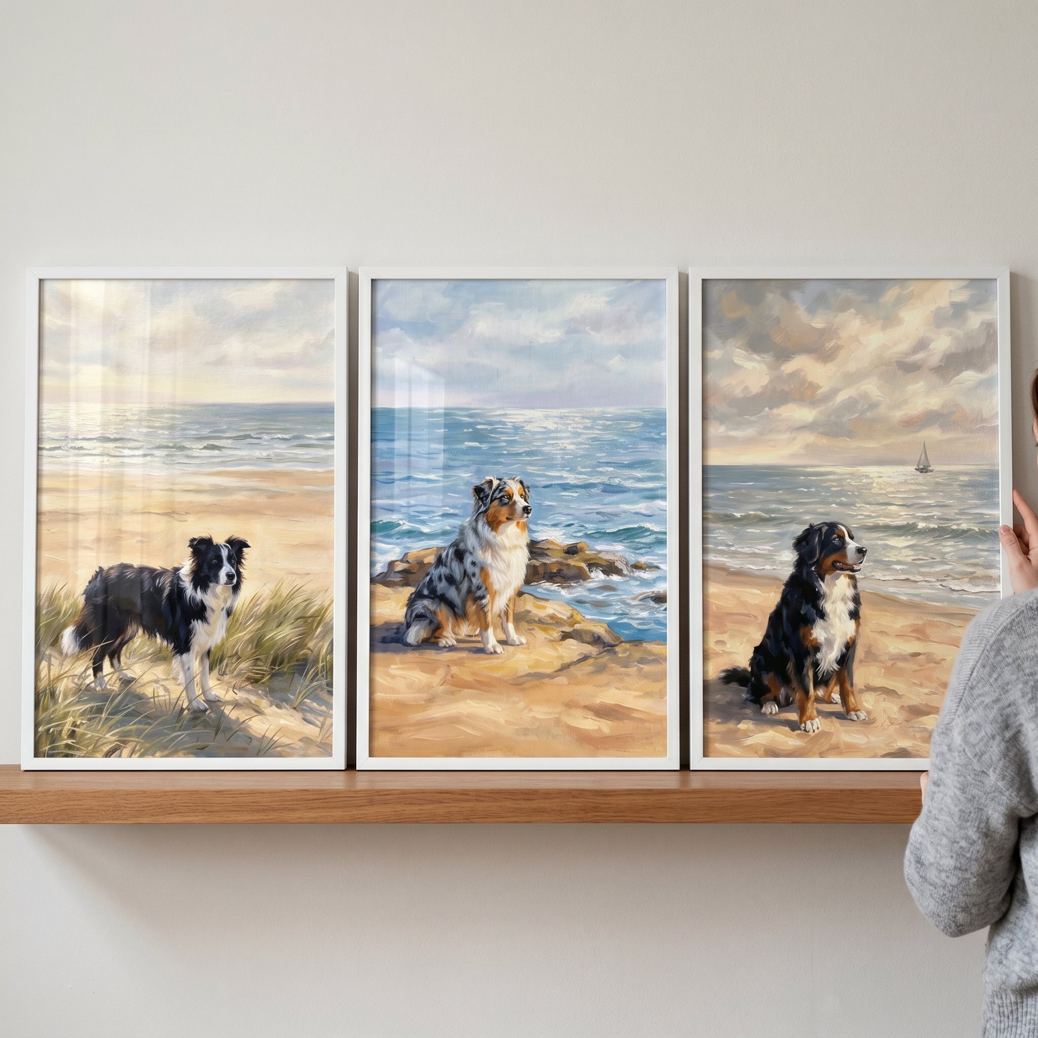 Scenic Maritime Coastal Dog Wall Art Set of 3 - Beachside Best Friends