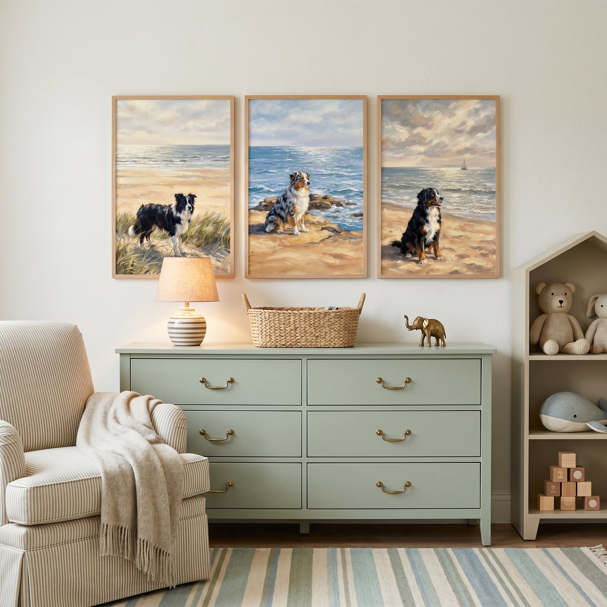 Scenic Maritime Coastal Dog Wall Art Set of 3 - Beachside Best Friends