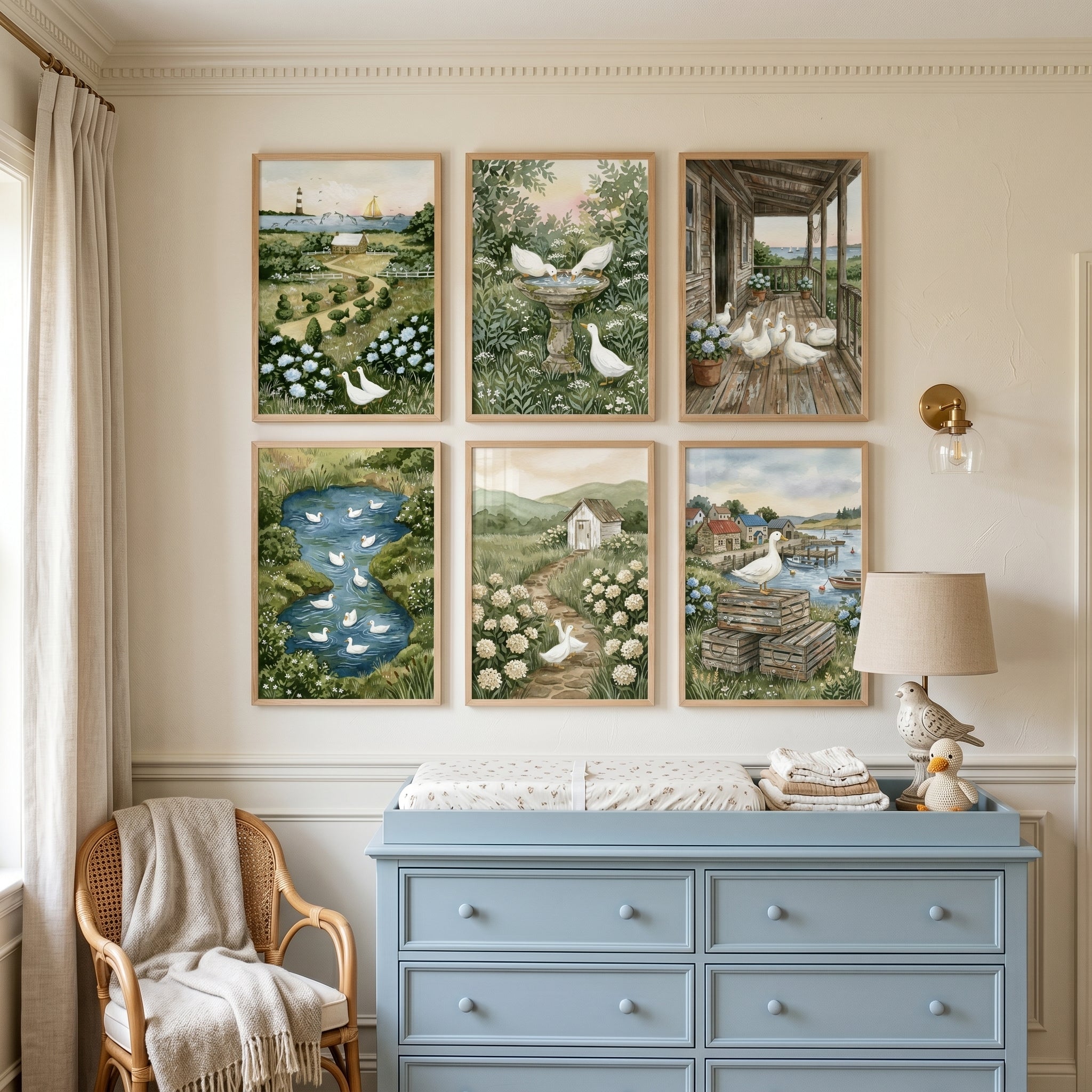 Scenic Nature White Duck Wall Art Set of 6 - Serene Duck Village