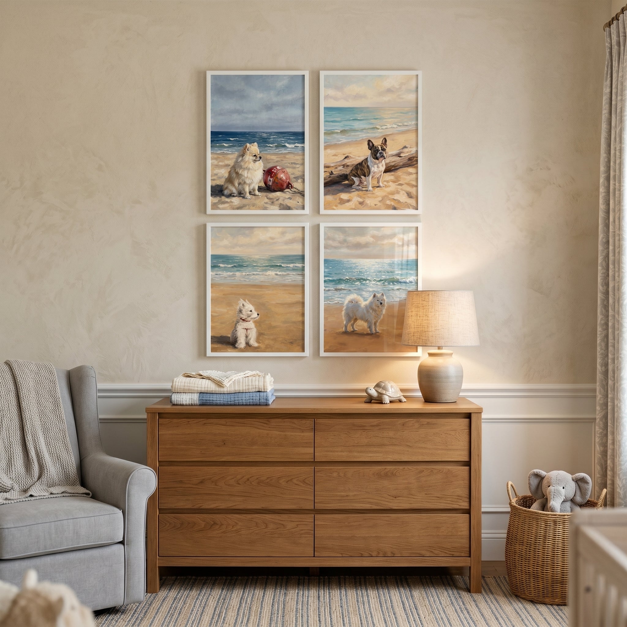 Scenic Oceanfront Beach Dogs Wall Art Set of 4 - Seaside Paws Collection