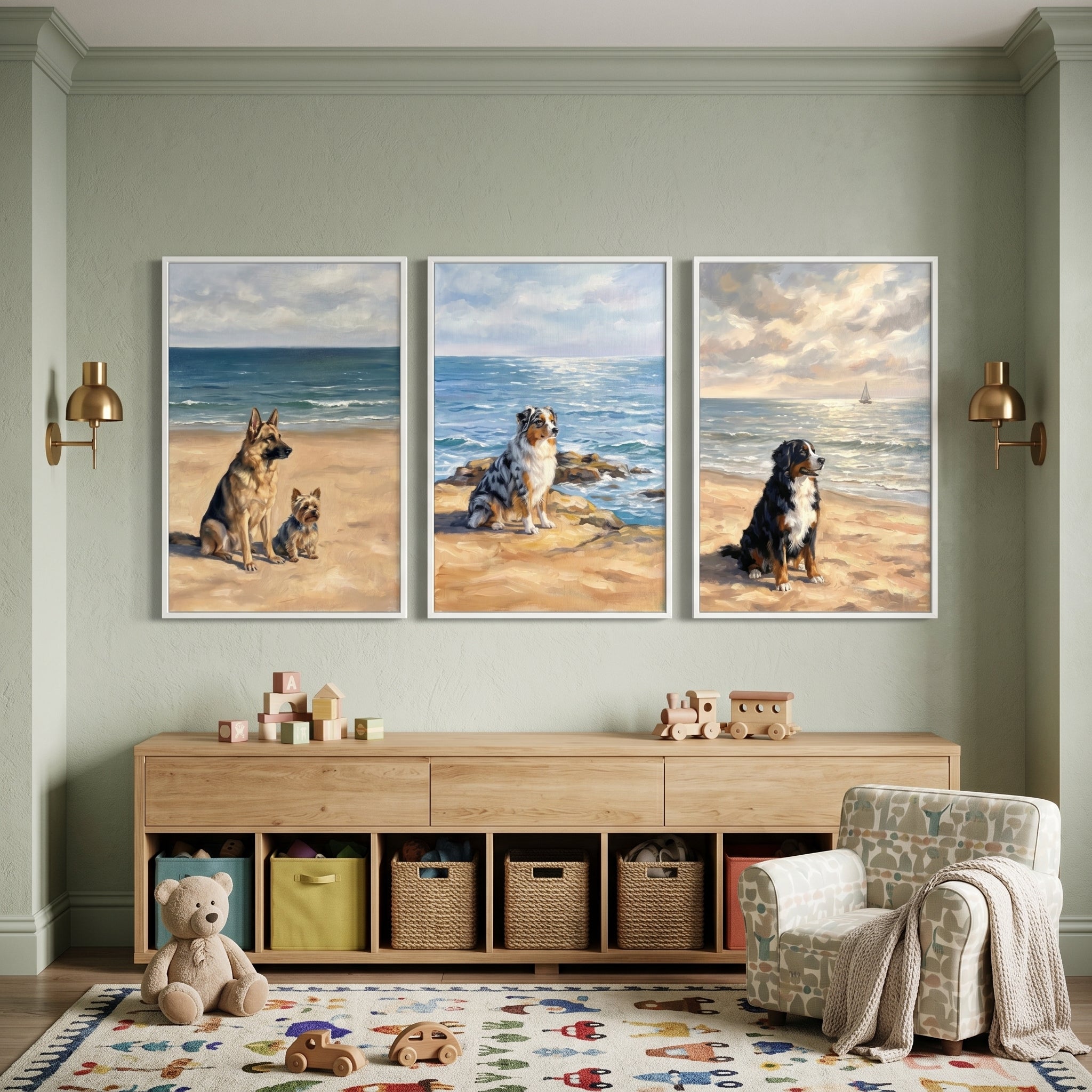 Scenic Seaside Coastal Dogs Wall Art Set of 3 - Shoreline Best Friends