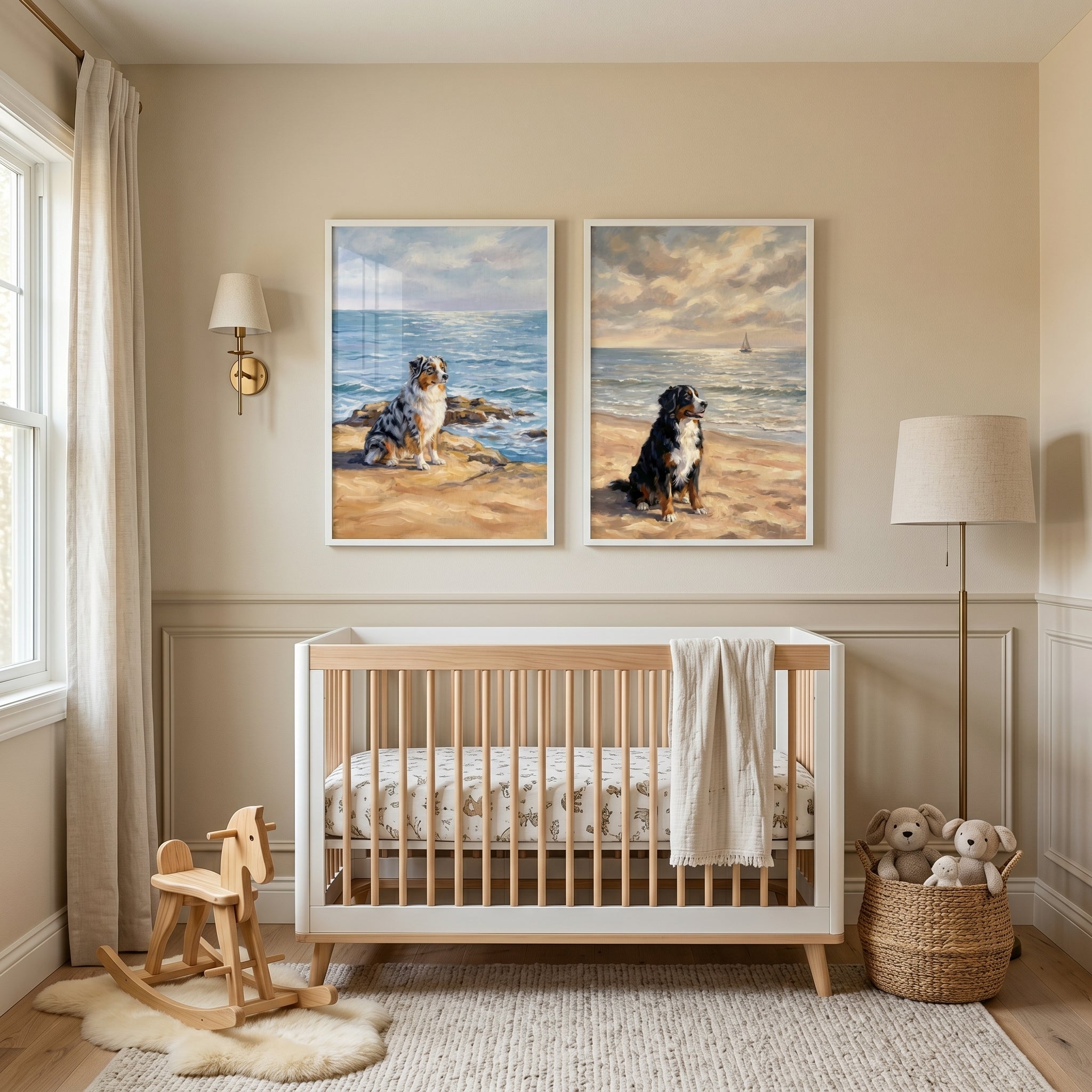 Scenic Seaside Sitting Dog Wall Art Set of 2 - Seaside Horizon Dogs