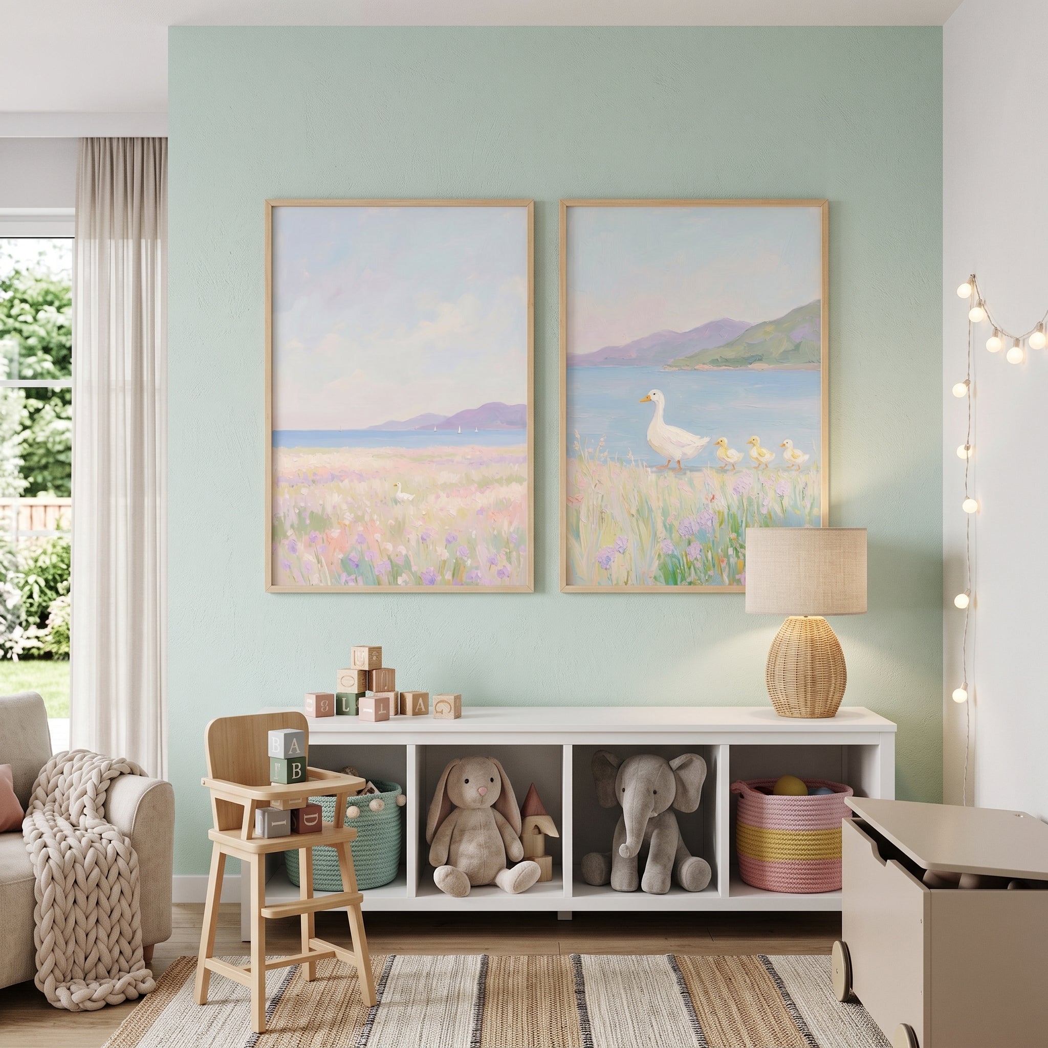 Scenic Seaside White Duck Wall Art Set of 2 - Coastal Duck Family
