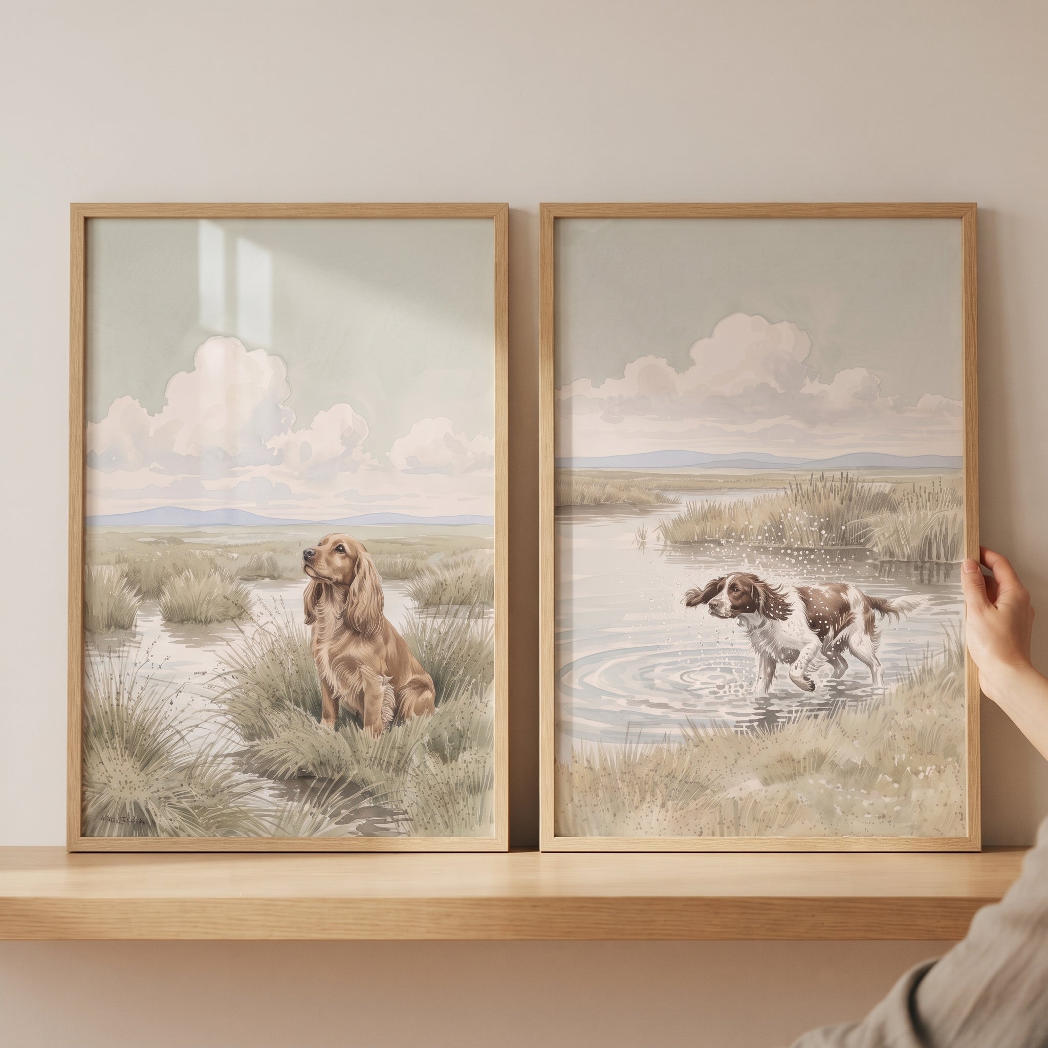 Scenic Wetland Hunting Dog Print Set of 2 - Marshland Spaniel Duo