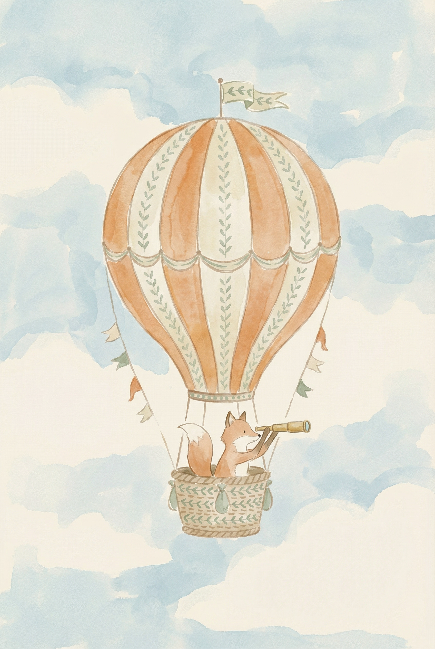 Scouting Telescope Watercolor Fox Wall Art - Skyward Fox Journey