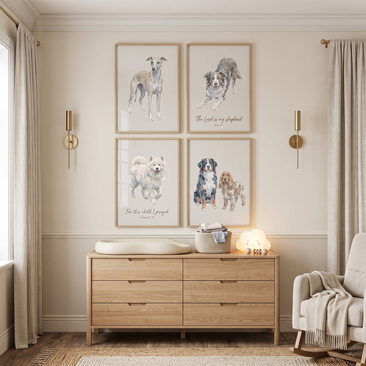 Scripture Inspired Beige Dog Artwork Set of 4 - Blessed Pet Prints