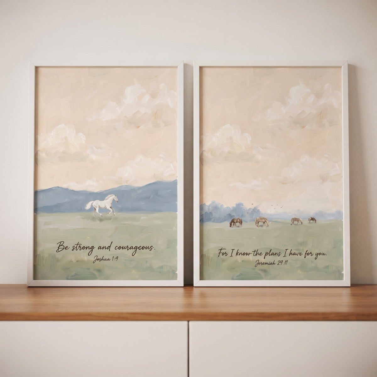 Scripture Landscape Meadow Horse Wall Art Set of 2 - Faithful Meadow Art