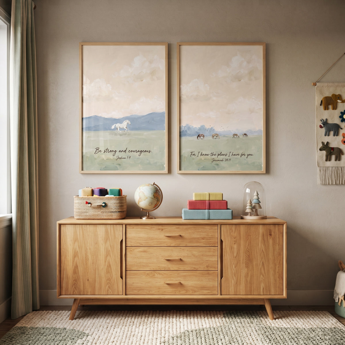 Scripture Landscape Meadow Horse Wall Art Set of 2 - Faithful Meadow Art