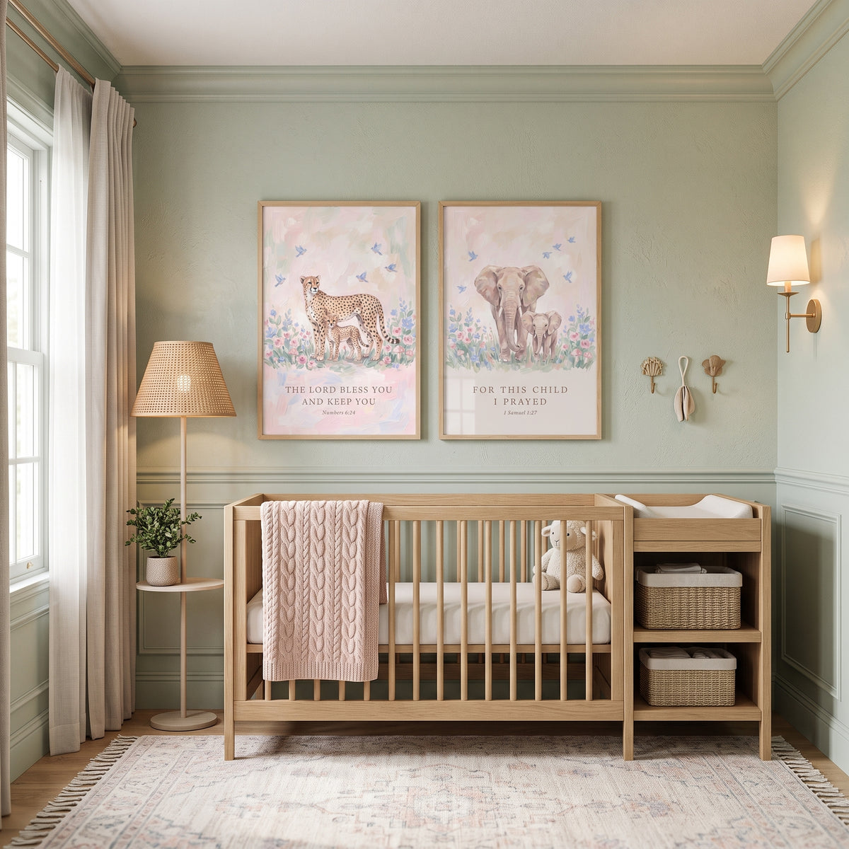Scripture Mother Baby Animal Bible Wall Art Set of 2 - Blessed Safari Nursery