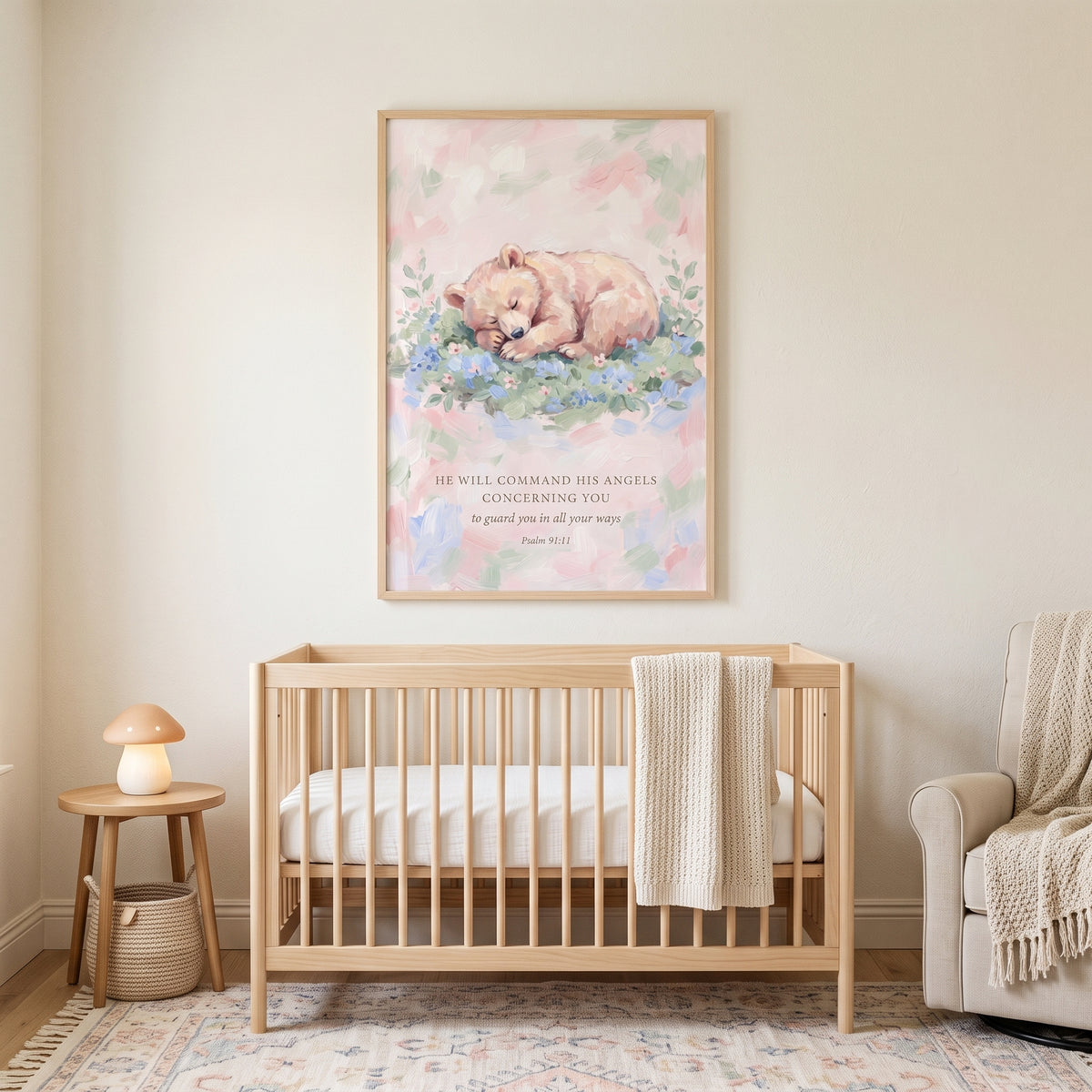 Scripture Quote Sleeping Bear Bible Wall Art - Angelic Cub Slumber