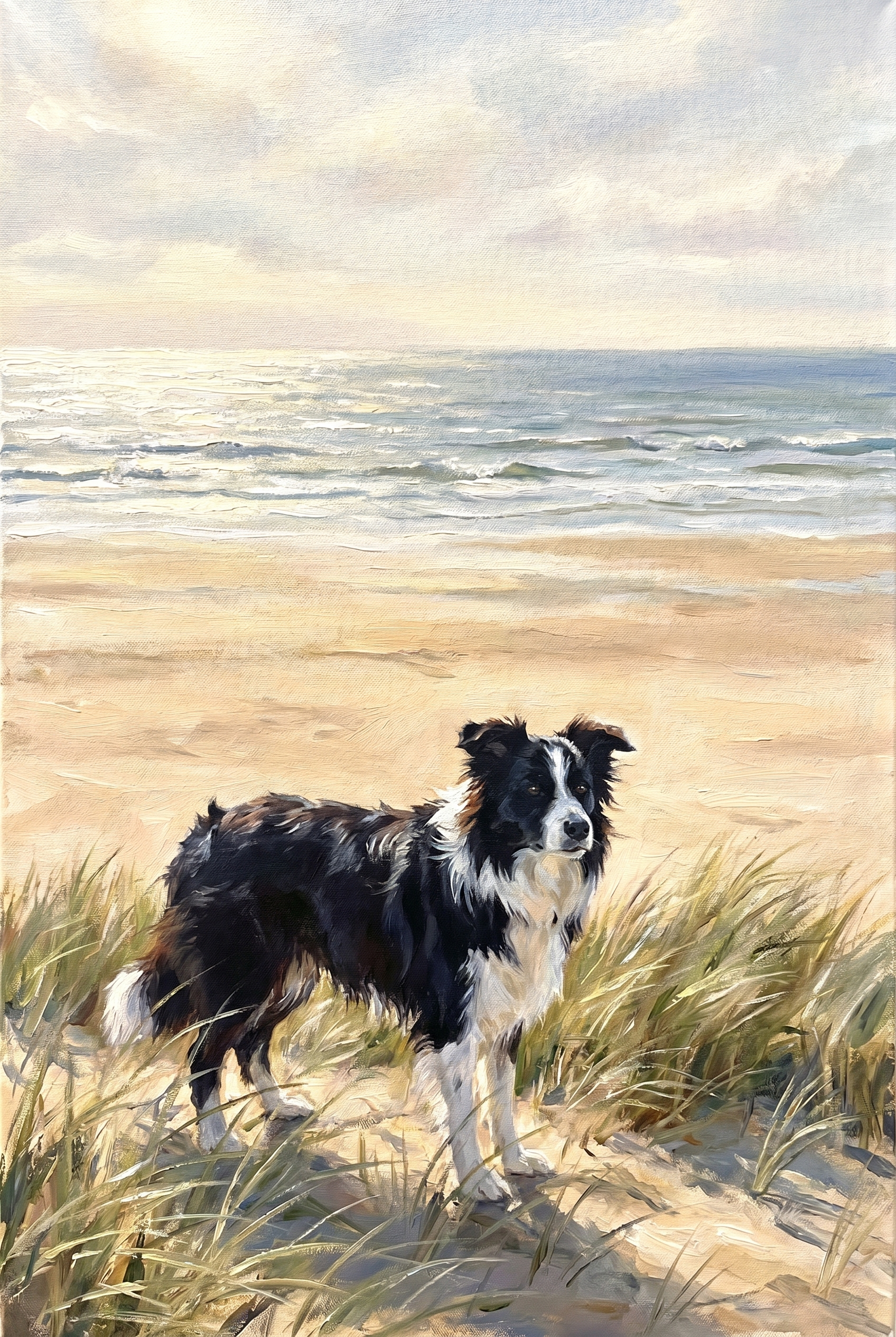 Sea Grass Dunes Border Collie Dog Artwork - Shoreline Sentinel